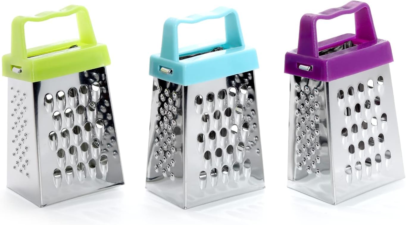 3Pcs Mini Cheese Grater, Professional Box Grater, Stainless Steel With 4 Sides, Small Box Graters For Kitchen Slicer Cheese/Ging