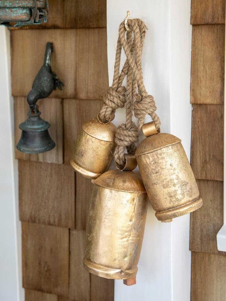Bellshub Giant Harmony Cow Bells - Handmade Vintage Rustic Hanging Bells on Jute Rustic Home Decor, Boho Decor, Christmas Decora