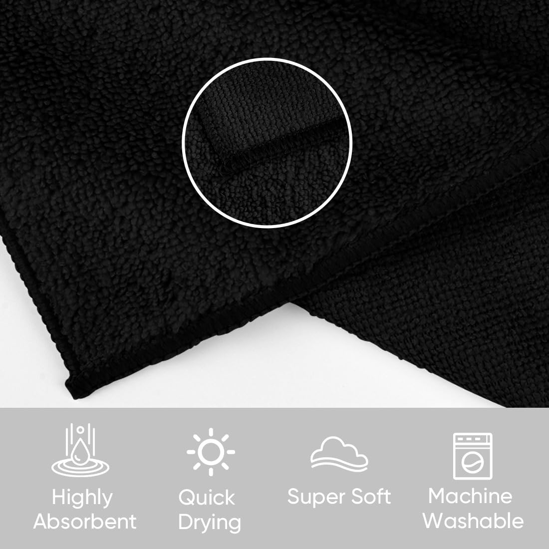 Homexcel Black Washcloths 12 Pack, Highly Absorbent And Soft Face Towel, Multi-Purpose Microfiber Wash Cloths For Bathroom, Hote