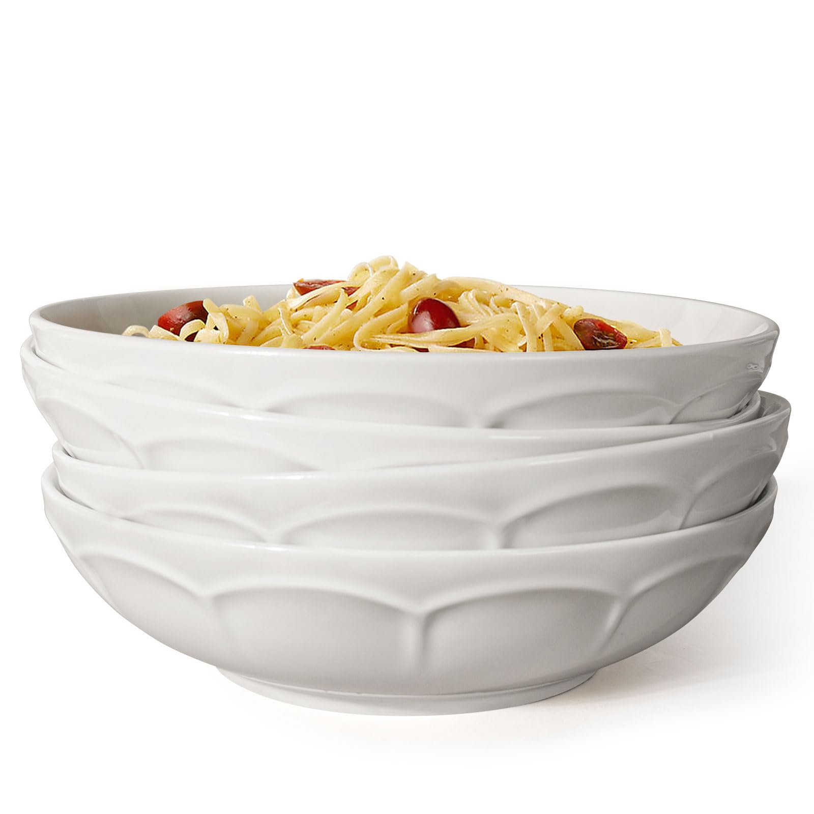 Artena Pasta Bowls 32Oz, Ceramic Large Salad Bowls 8 Inch, Soup Bowls Set Of 4, White Serving Bowls For Entertaining, Wide Shall