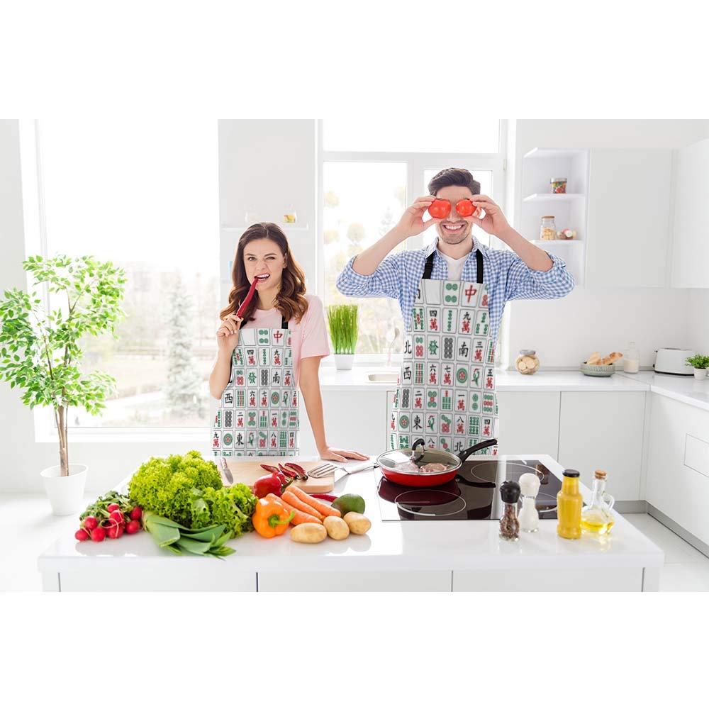 Beabes Majiang Tiles Chef Apron 27 X 31 Inch Bamboos Dots Characters From 1 To 9 And Honors Mahjong Non-Pilling Bib Apron For Bb