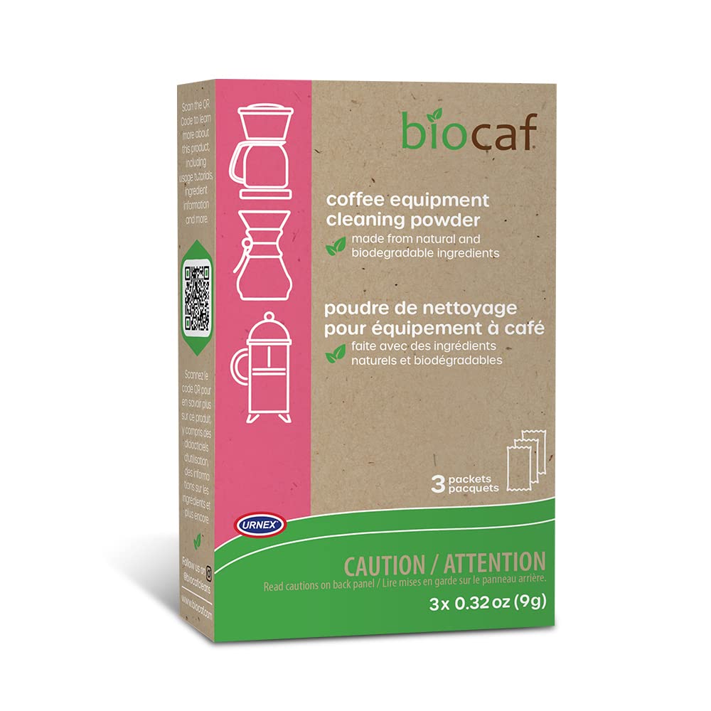 Urnex Biocaf Machine Cleaner-Cleaning Powder-3 Single Use Packets-Compatible with Keurig Delonghi Nespresso Ninja Hamilton Beach