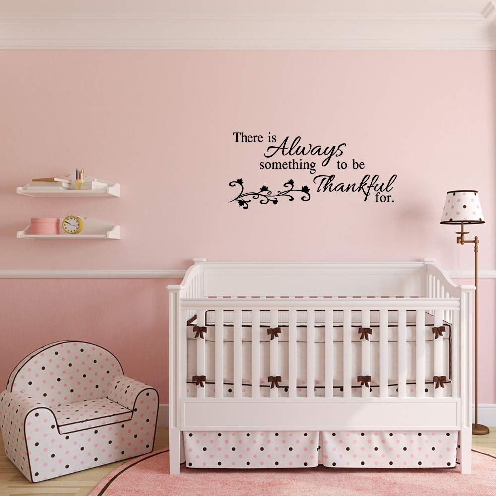 There Is Always Something To Be Thankful For - Pure Black Vinyl Decal Quotes Separated Letters Home D  Cor Art Lettering Wall Sa