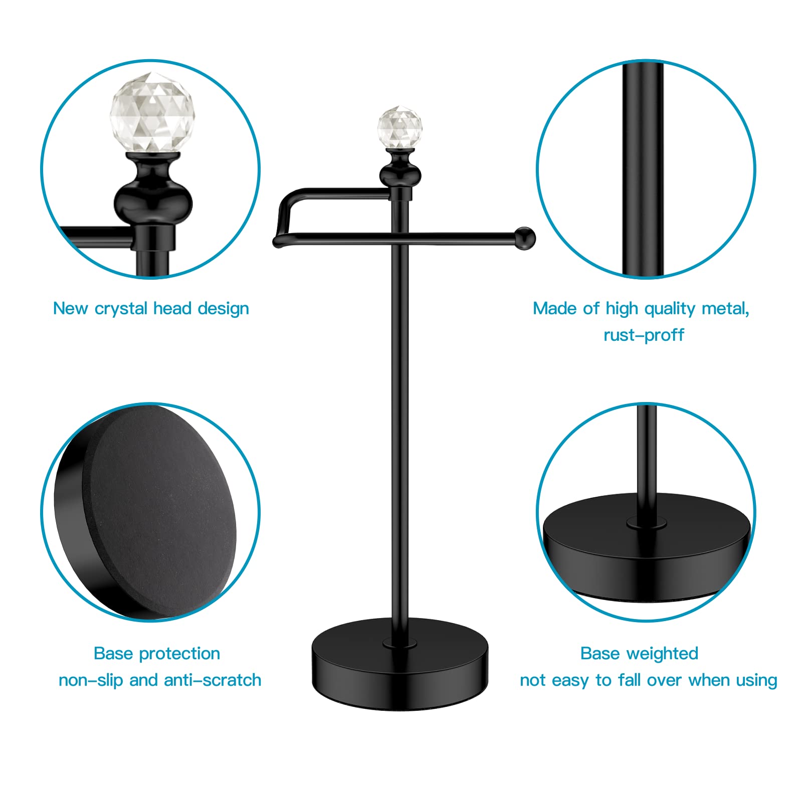 Rolabam Bath Hand Towel Holder Stand, 2 Pack Stainless Steel Black Towel Rack Hand Holder For Bathroom, Small Countertop Free St