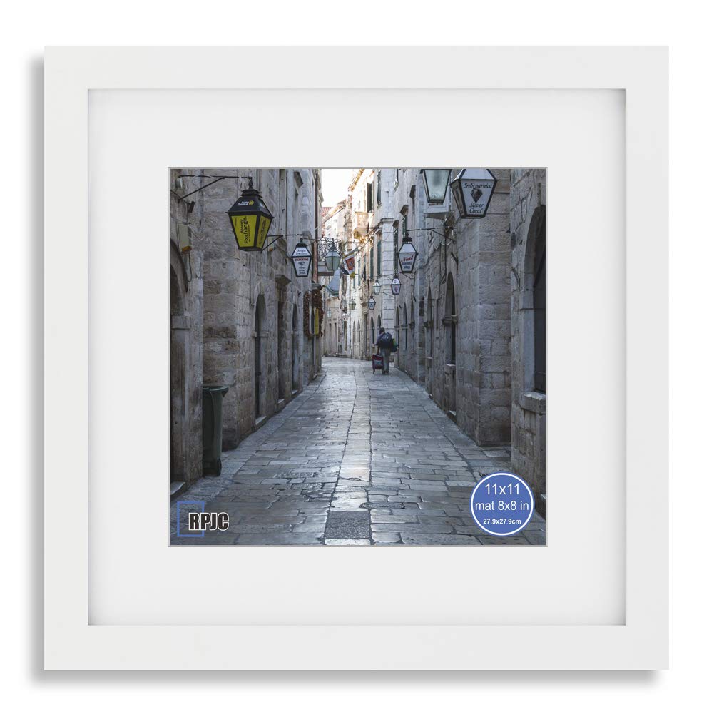 RPJC 11x11 inch Picture Frame Made of Solid Wood and High Definition Glass Display Pictures 8x8 with Mat or 11x11 Without Mat fo