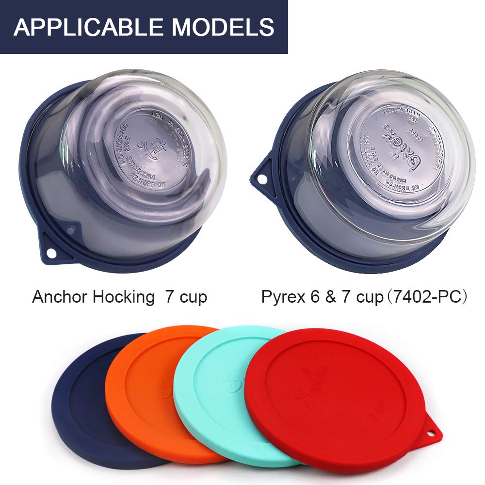 Sophico Round Silicone Storage Cover Lids Replacement for Anchor Hocking and Pyrex 7402-PC 6/7 Cup Glass Bowls (Container not Included) (Navy blue - 1 pack)