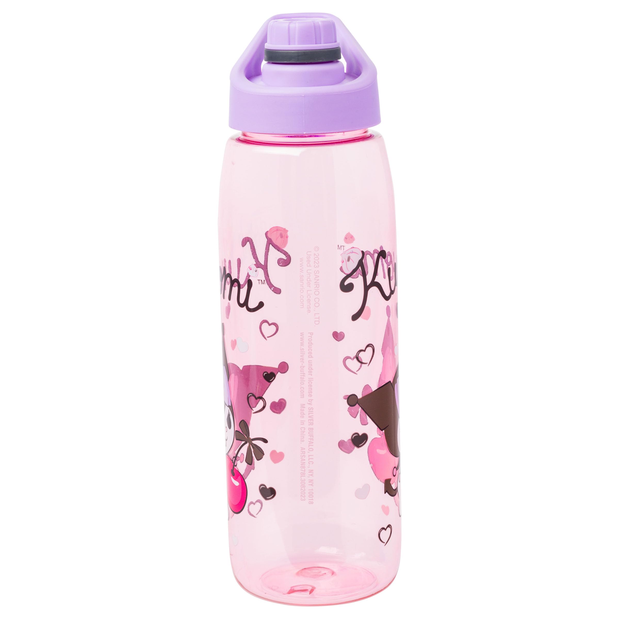 Silver Buffalo Sanrio Hello Kitty And Friends Kuromi Cherry Hearts Water Bottle With Screw-On Lid, 28 Ounces