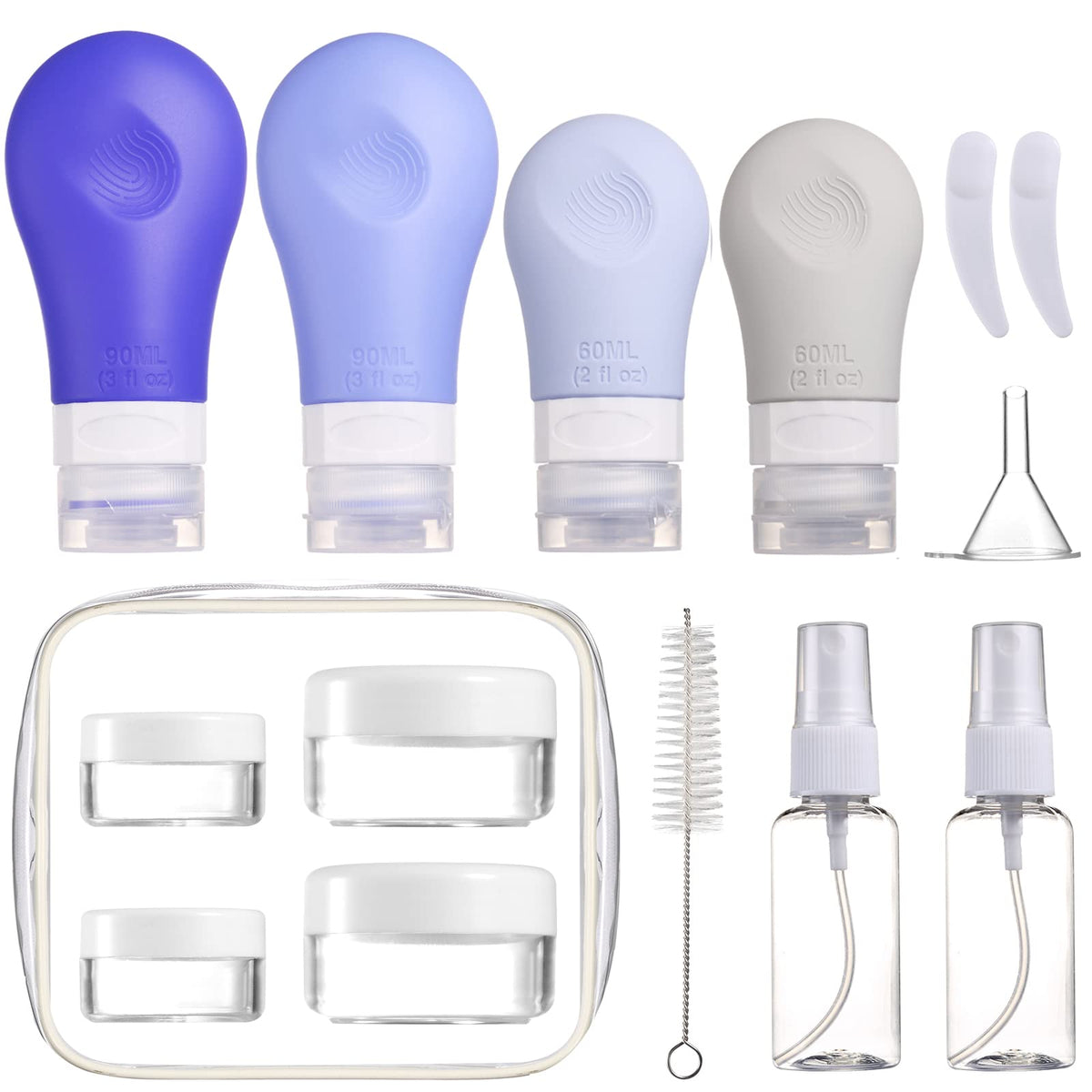 Gemice 16 Pack Silicone Travel Bottles Set For Toiletries, Tsa Approved Travel Size Containers Leak Proof Silicone Squeezable Tr