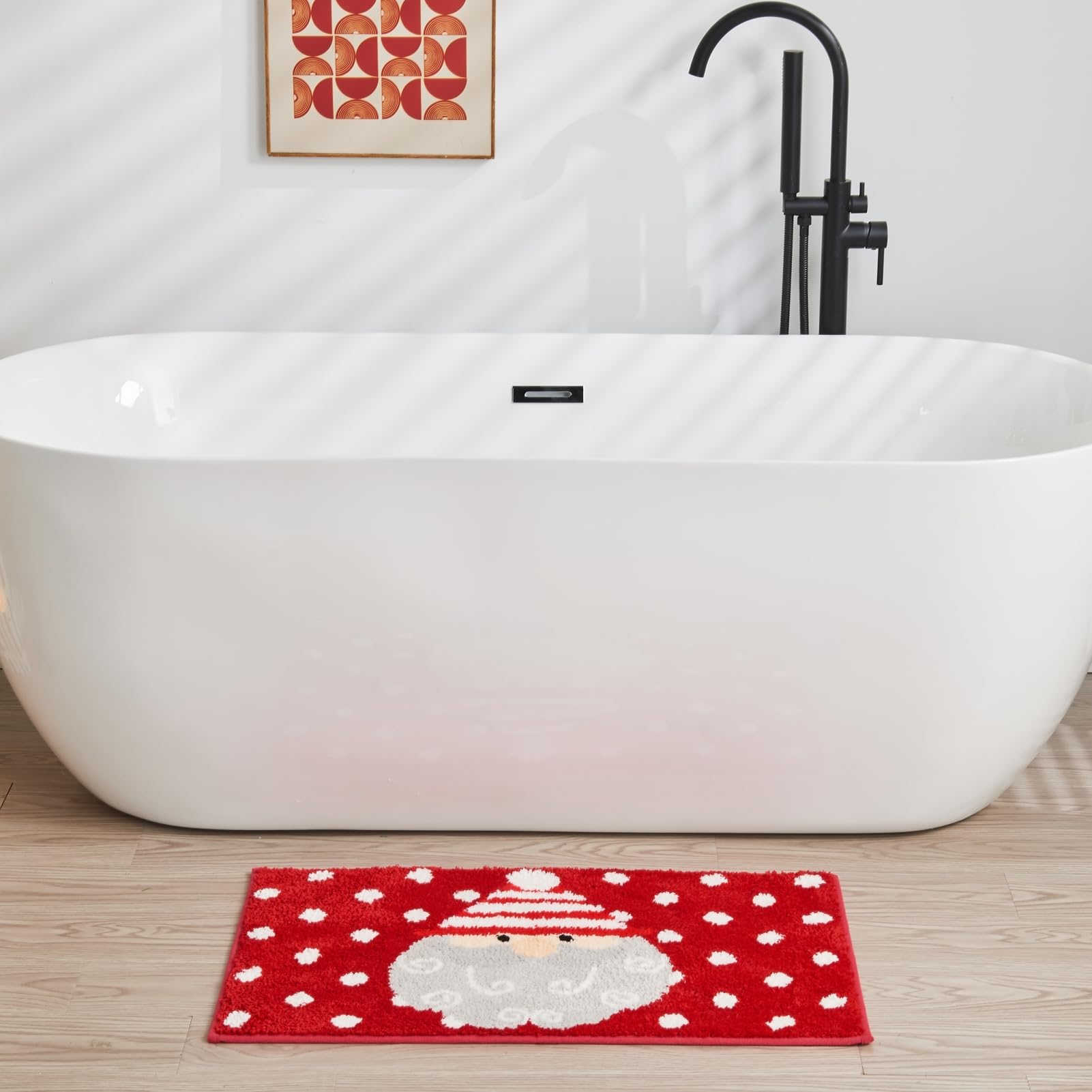 Douceur Christmas Santa Bathroom Rugs, Cute Red Bath Mat, Christmas Bathroom D Cor Non Slip Bath Rugs, Soft And Absorbent Washab