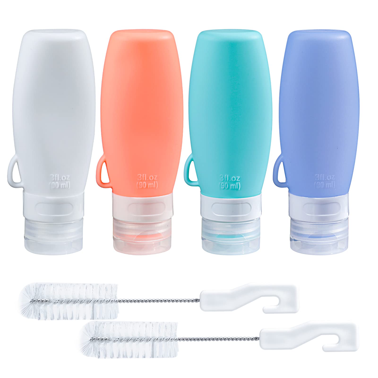 Webake 3Oz Squeeze Salad Dressing Bottles With Cleaning Brush, 4 Pack Small Salad Dressing Container To Go