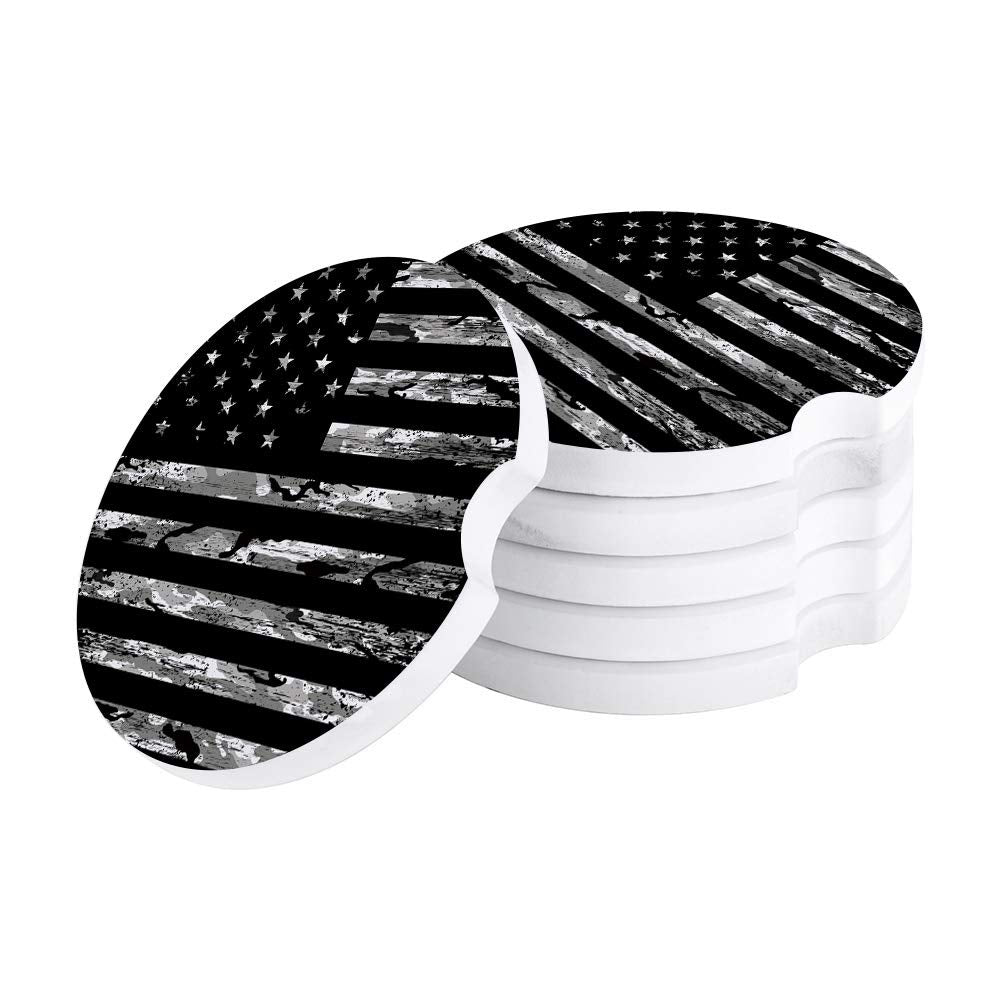 Cup Holders Car Coasters for Women/Men - 2 Pack Absorbent Ceramic Stone Drinks Coaster Set  Camo America US Flag