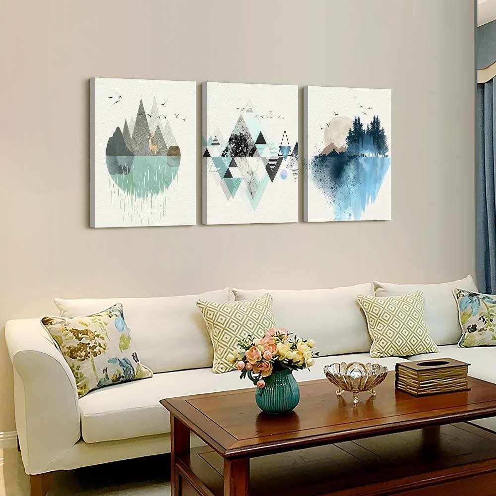 Mhartk66 Canvas Wall Art For Living Room Office Wall Decor Abstract Geometry Mountain Wall Artworks Pictures For Bedroom 3 Panel