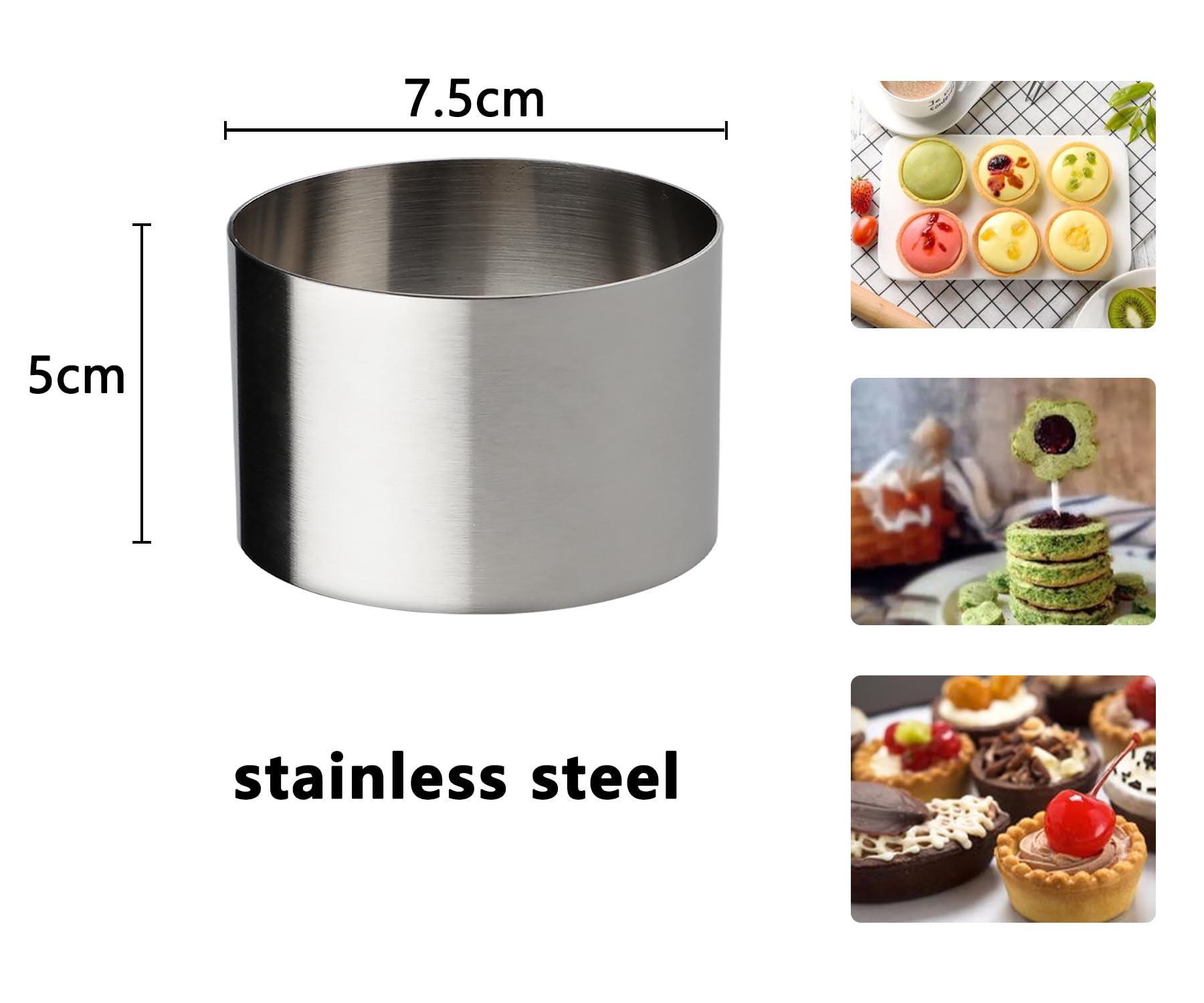 Cake Rings 6 Packs Stainless Steel Nonstick Tart Ring Round Ring Molds Mousse Dessert Rings Tart Molds For Baking (6 X 7.5Cm)
