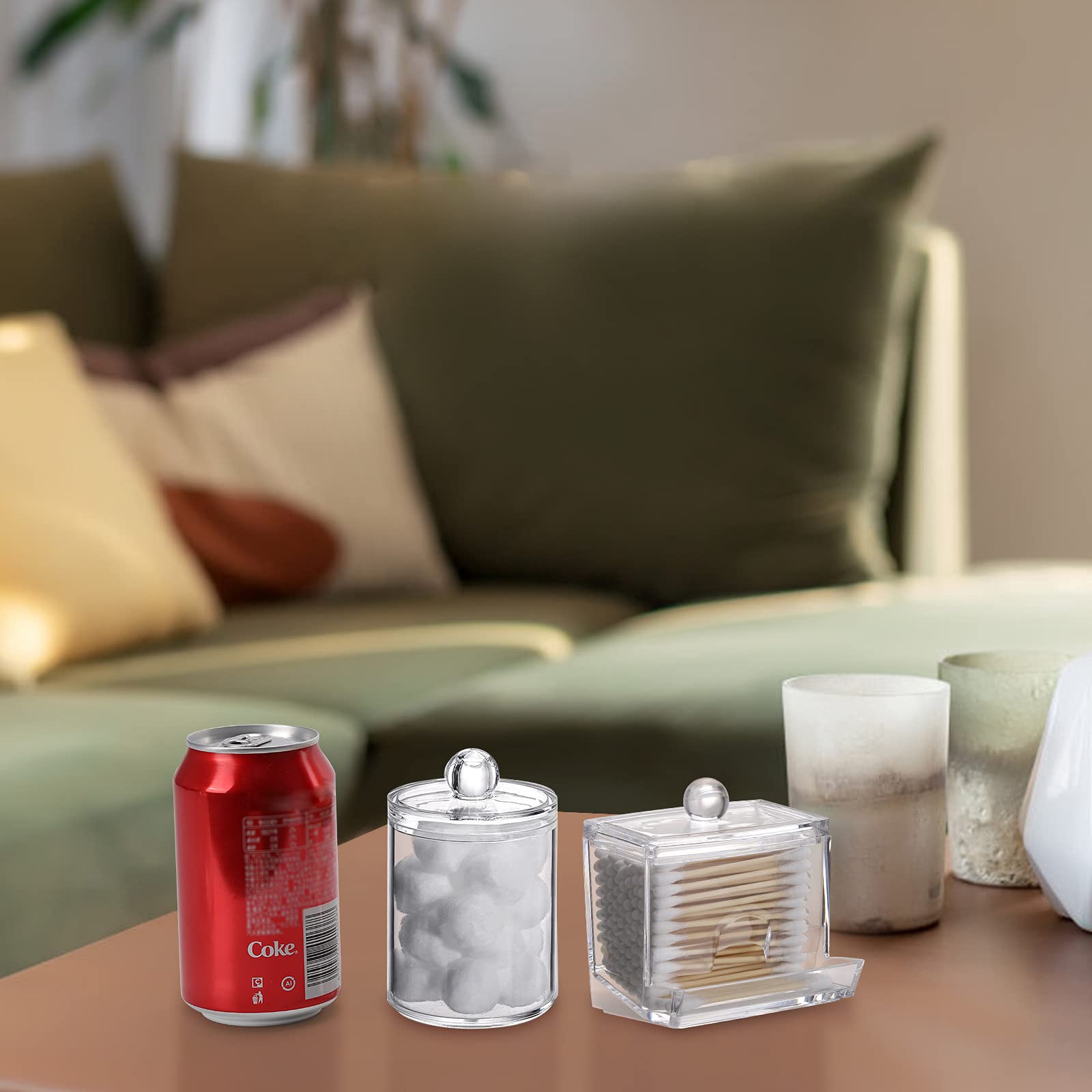 Tbestmax Plastic Lids Qtips Holder Bathroom Container  10 OZ 7 OZ Cotton Ball/Swabs Dispenser  Apothecary Jar Organizer for Storage 2 Pcs