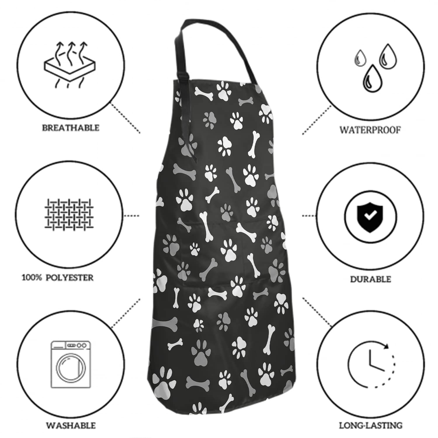 Sweetshow Dog Grooming Apron With 2 Pockets And Adjustable Neck Waterproof Stain Resistant Cute Bones Dog Paws Apron For Men & W