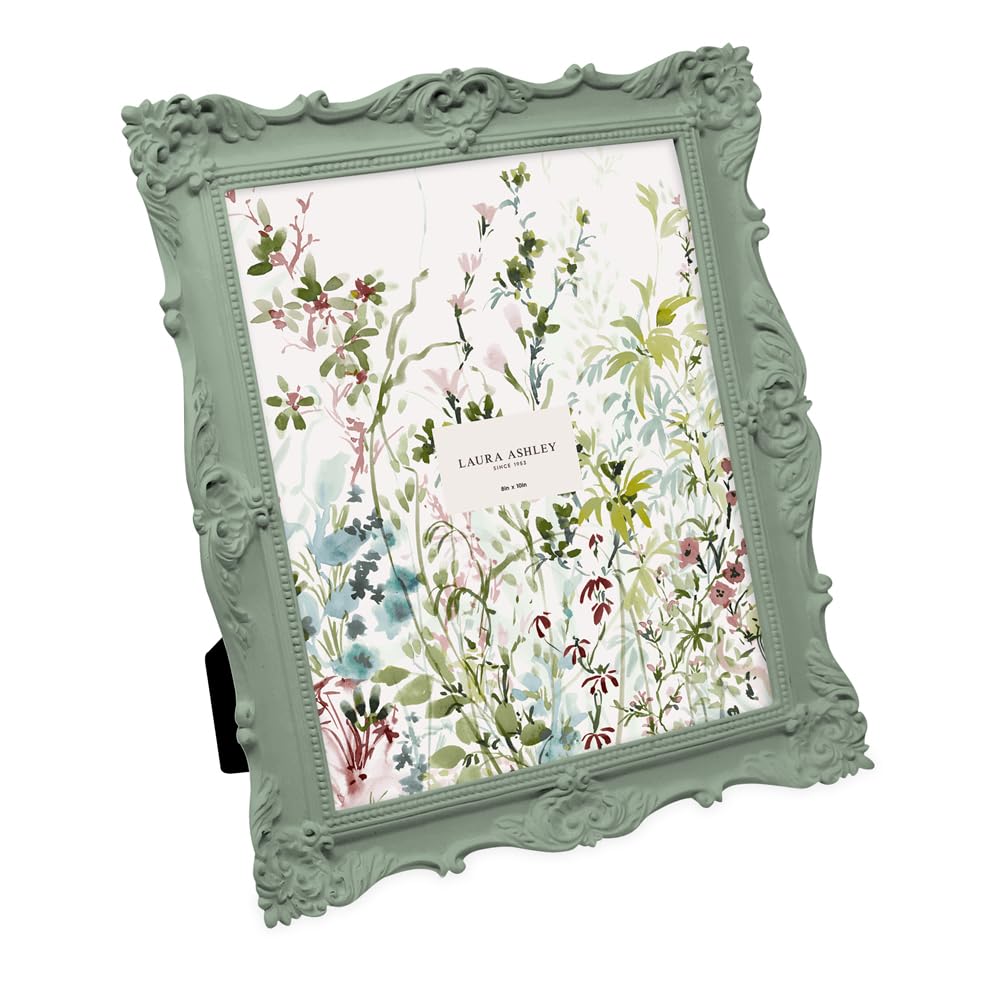 Laura Ashley 8x10 Matt Rosemary Ornate Textured Hand-Crafted Resin Picture Frame with Easel, for Tabletop & Wall Display, Decora