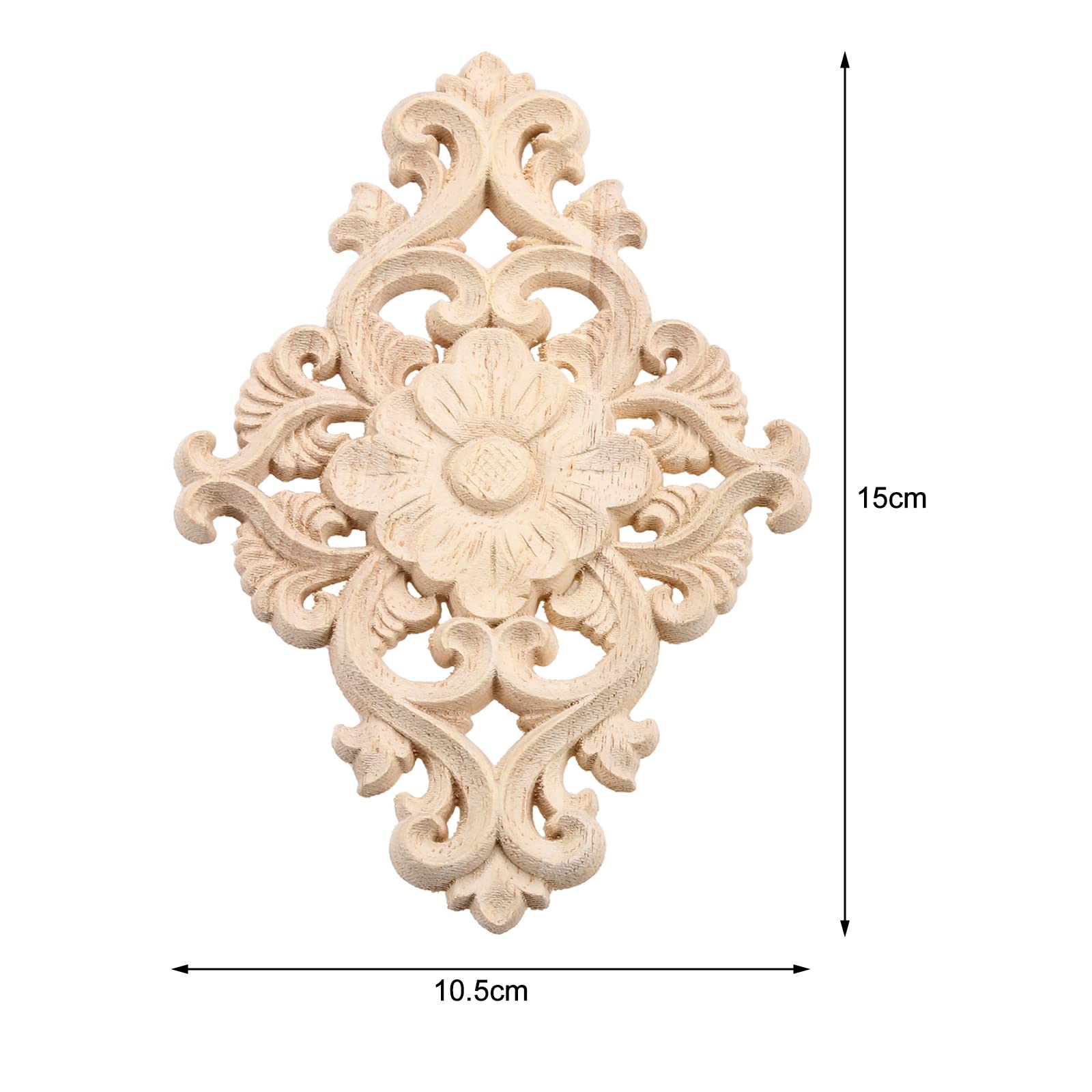 Wood Carved Appliques  1Pc Wooden Decorative Onlays  MUXSAM Unpainted Furniture Center Decals for Cabinet Dresser Bed Door Wall Wardrobe Ceiling Decoration Home DIY Project  15x10.5cm/5.9''x4.13''