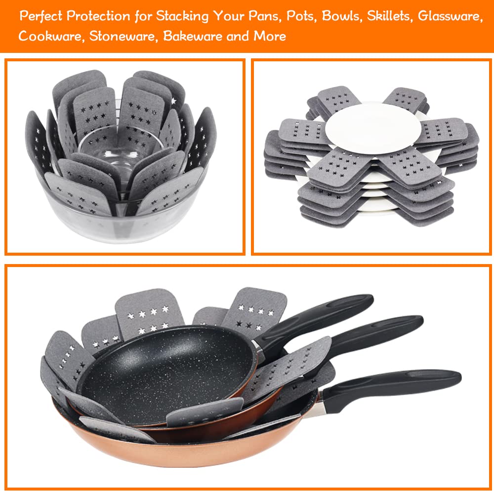 Bykitchen Pan And Pot Protectors, Larger & Thicker Pan Protectors With Stars, Set Of 6 And 3 Different Sizes, Pot Protectors For