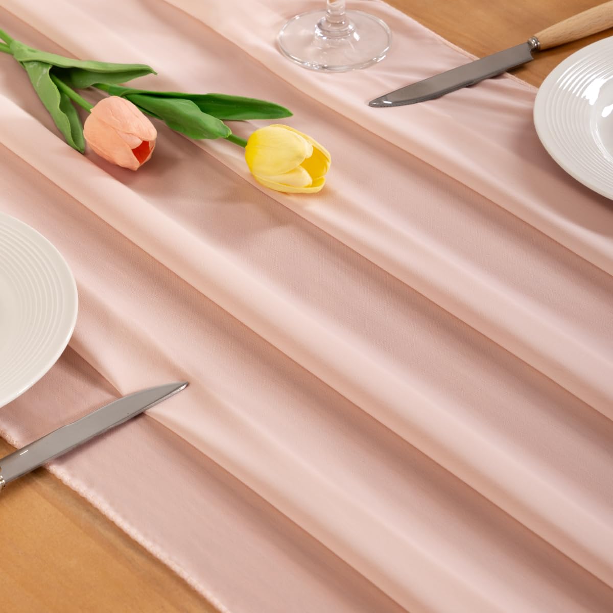 Socomi Peach Pink Chiffon Table Runner Fall Thanksgiving Boho Rustic 14ft 29x170 Inches Wedding Runner Sheer Romantic Bridal Sho
