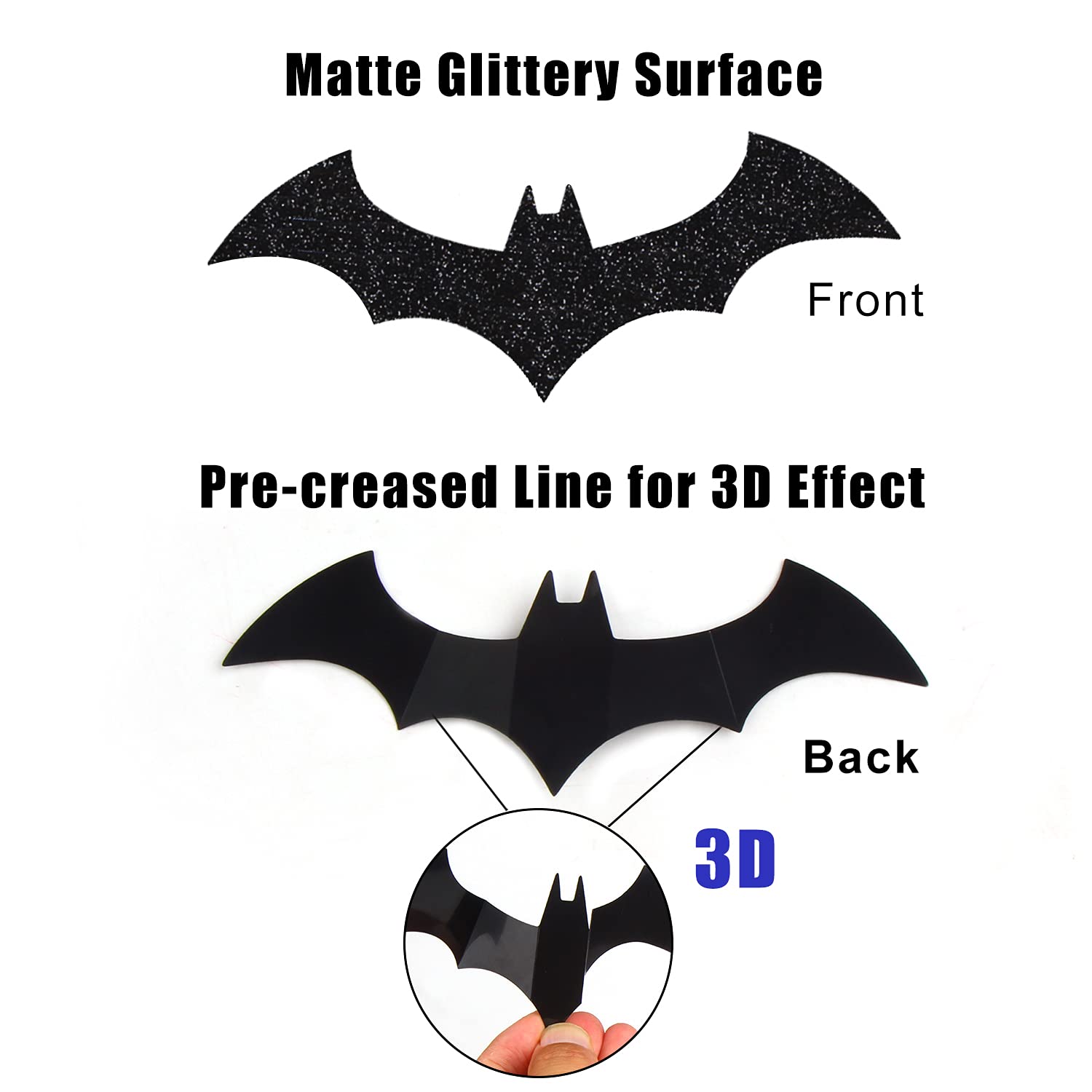 Kimober 144Pcs Halloween Bats Wall Decor,Glittery 3D Bat Wall Decal Stickers For Halloween Party Indoor Outdoor Supplies