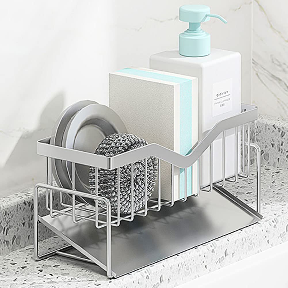 Mingfanity Kitchen Sink Caddy Sponge Holder, Quick Draining, Sus 304 Stainless Steel Sponge Organizer, Basket For Cleaning And S