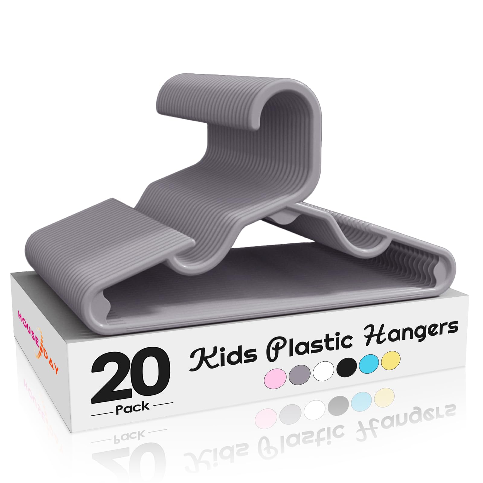 House Day Premium Baby Hangers 20 Pack, 11 Inch Kids Plastic Hangers Grey, Slim Childrens Hangers For Infant, Toddler, And Child