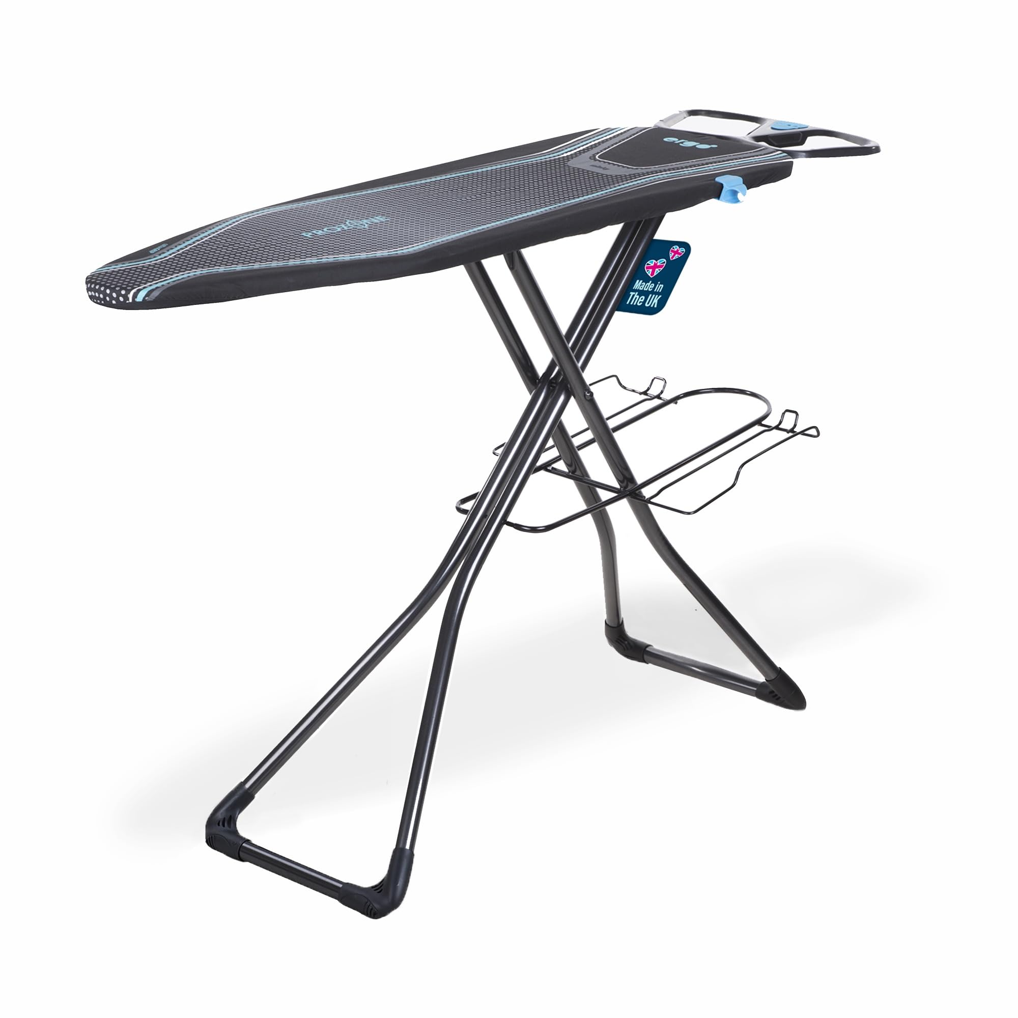Minky Homecare Ergo Plus Prozone Ironing Board Made in UK Freestanding Full Size Iron Table with Heat Reflective Cover, Thick Fe