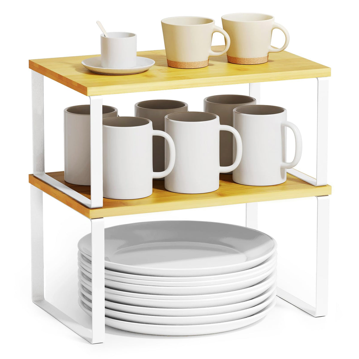 Spaceaid Cabinet Shelf Organizers 2 Pack, Kitchen Counter Rack Shelves Riser, Stackable Expandable Spice Rack, Pantry Cupboard S