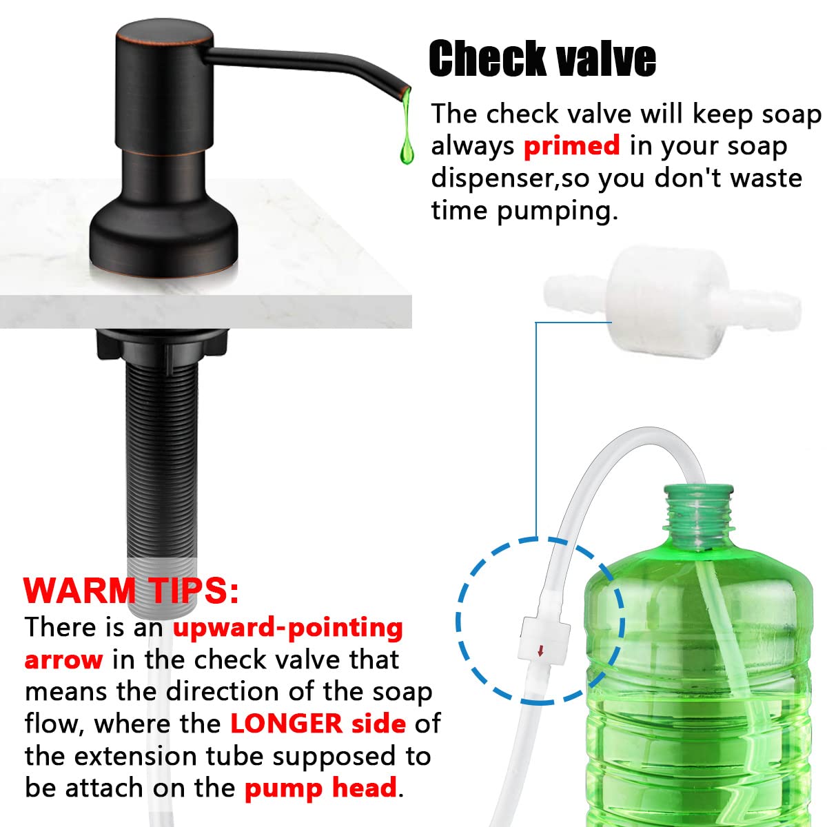 Soap Dispenser Extension Tube Kit With Upgraded Check Value, 47'' Under Counter Soap Dispenser Tube For Kitchen Sink, Fit Most S