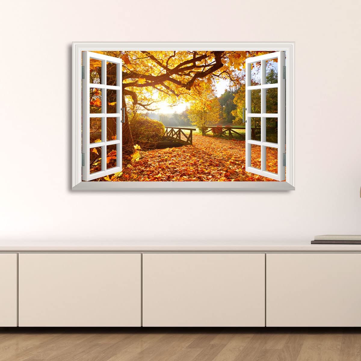 Renditions Gallery Nature Canvas Wall Art Paintings Modern Decorations Bright Autumn Forest Day Glam Romantic Wall Hanging Window View Artwork for Bedroom Office Kitchen - 18''x27'' LT21