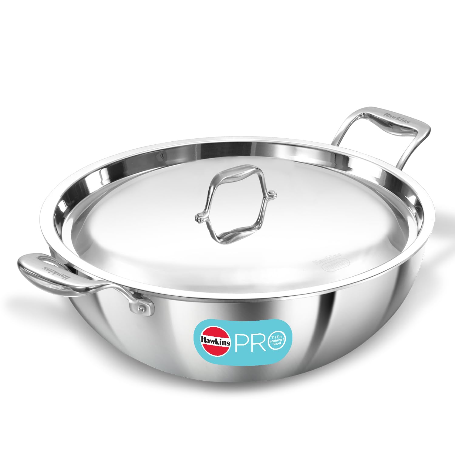 Hawkins Pro 8 Litre Deep-Fry Pan, Triply Stainless Steel Kadhai With Stainless Steel Handles And Stainless Steel Lid, Silver (Ps