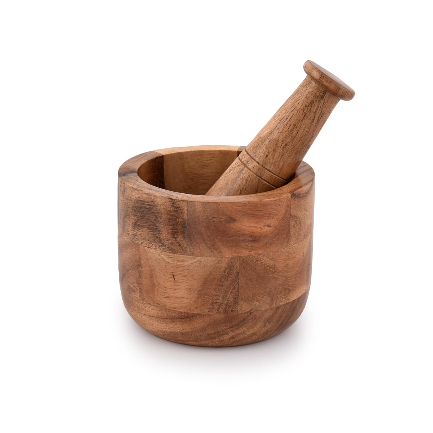 Samhita Handmade Acacia Wood Mortar And Pestle Perfect For Grinder For Herbs, Garlic, Walnut Spices & Kitchen Essentials Usage