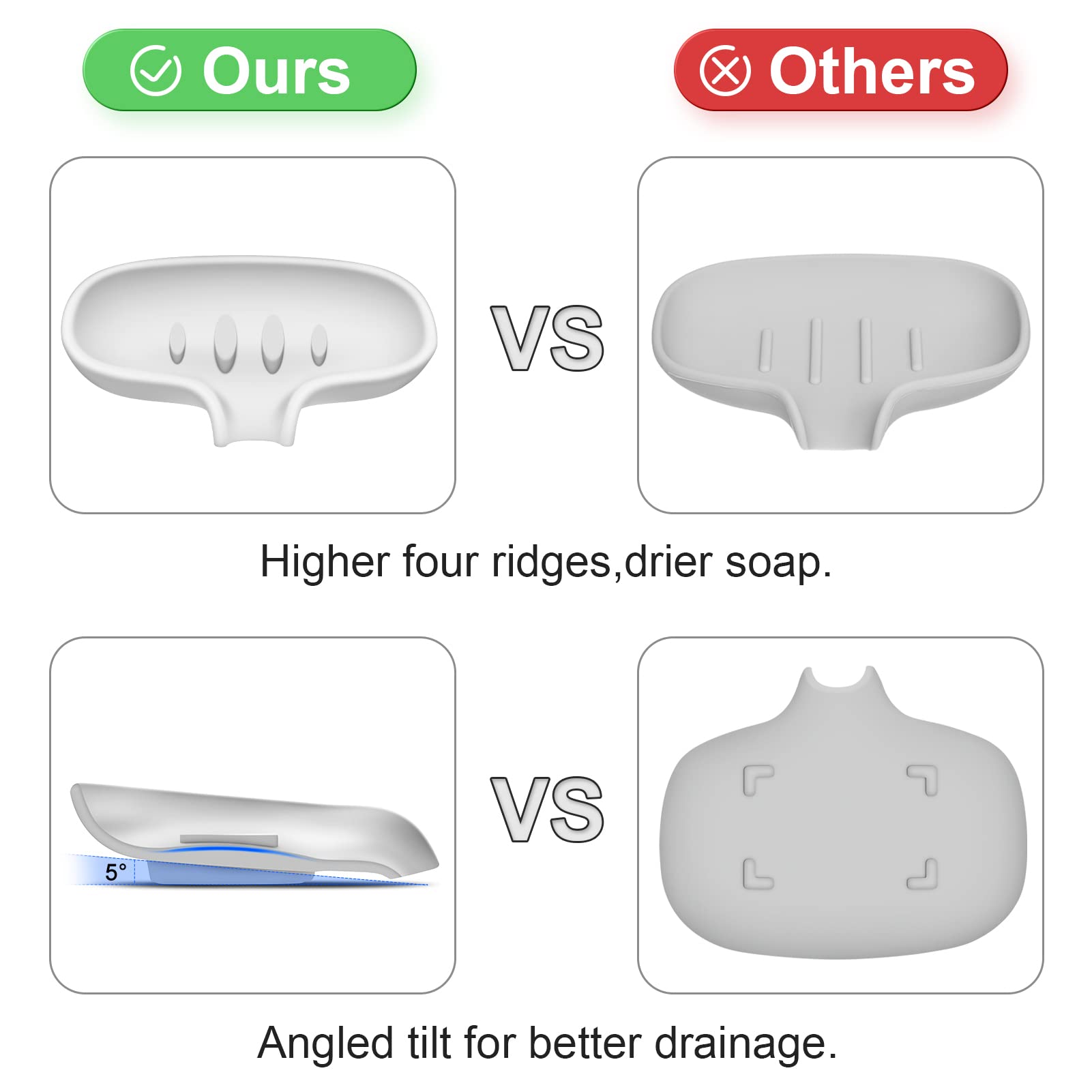 Subekyu Silicone Soap Dish For Bathroom,Bar Soap Holder For Shower With Draining Tray, Waterfall Soap Tray For Kitchen Sink, Set