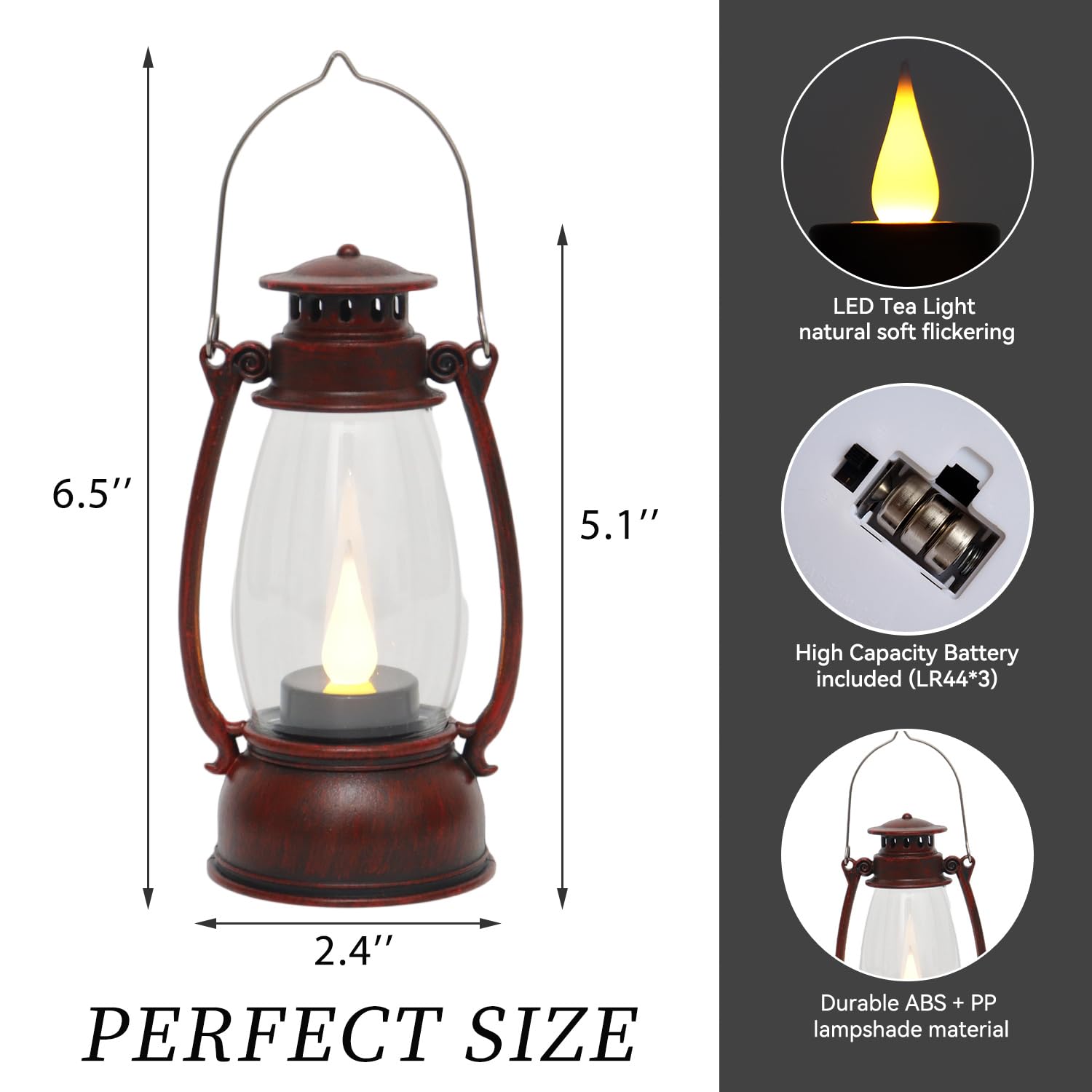 Reperla Red Painted Mini Lanterns 6-Pack - LED Flickering Candle Lanterns for Christmas & New Year, Valentine s, Wedding, Hallow