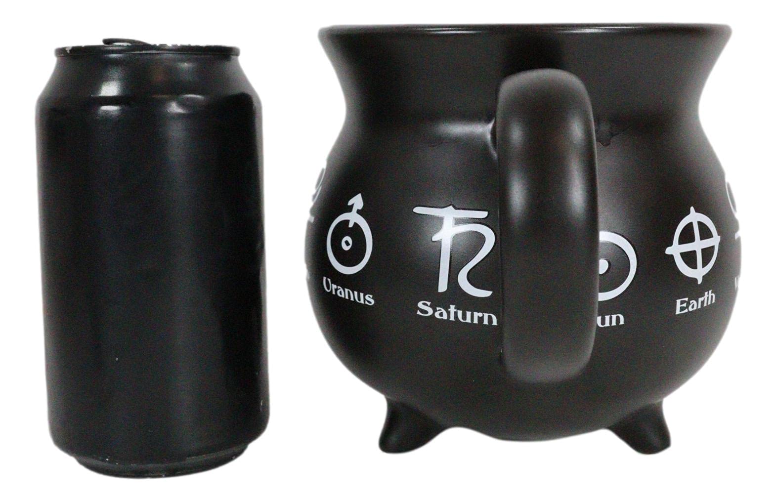 Ebros Wicca Astrological Solar System Alchemy Symbols Reduction Fired Porcelain Cauldron Shaped Bowl Or Large Mug 32Oz With Hand