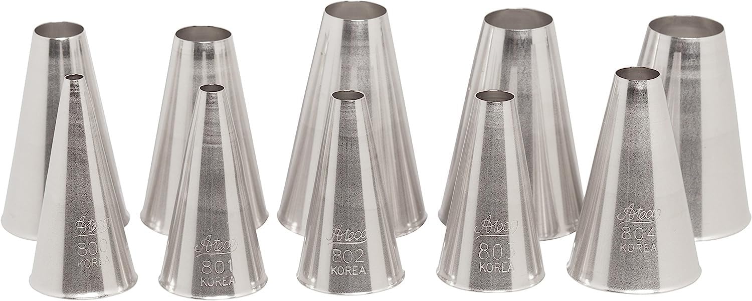 Ateco 810 - 10 Piece Plain Tube Set, Stainless Steel Pastry Tips, Sizes 0 - 9