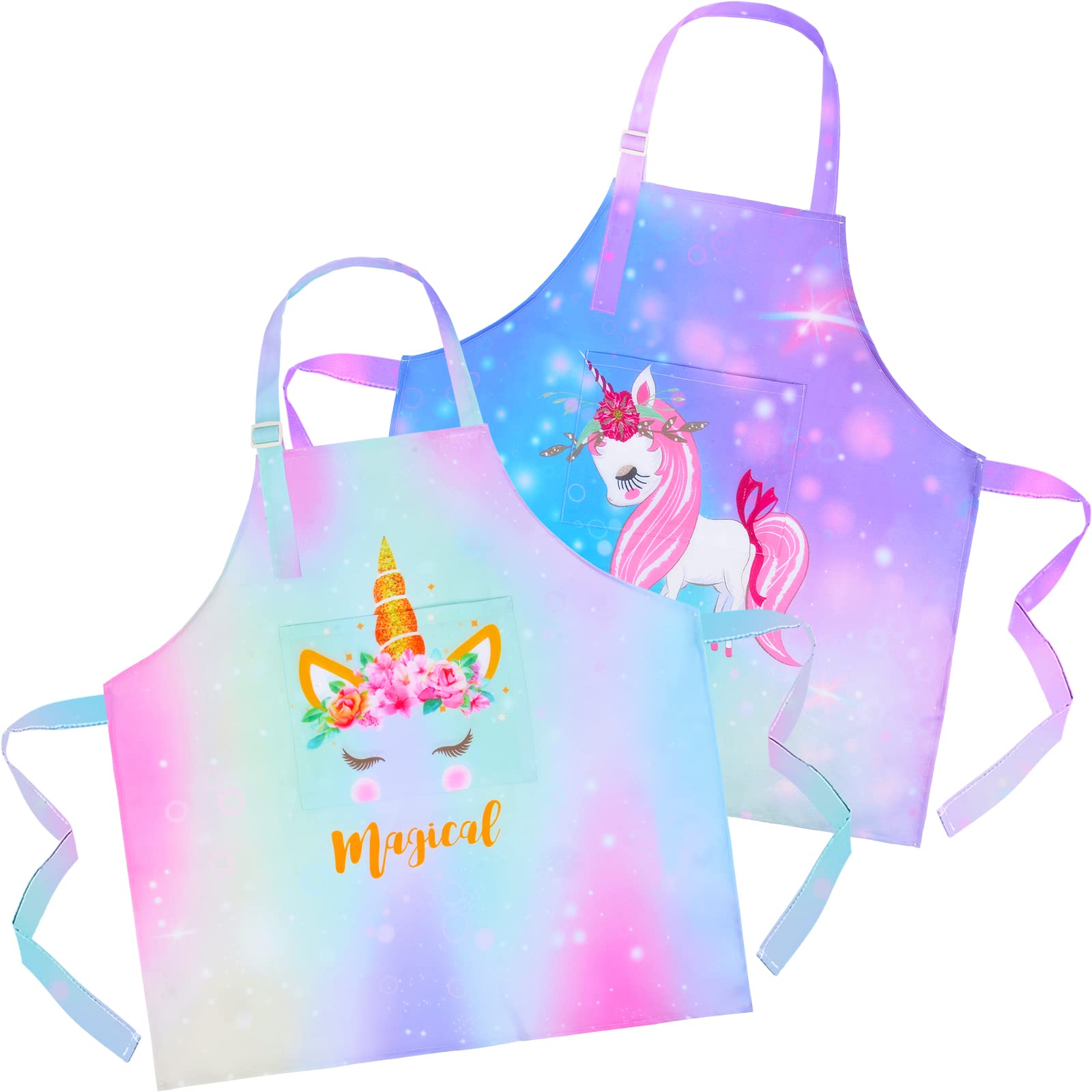 Sylfairy Aprons For Kids Girls Rainbow Unicorn Apron Children Kitchen Chef Aprons Smock (Purple+Rainbow, Medium,6-12Years)