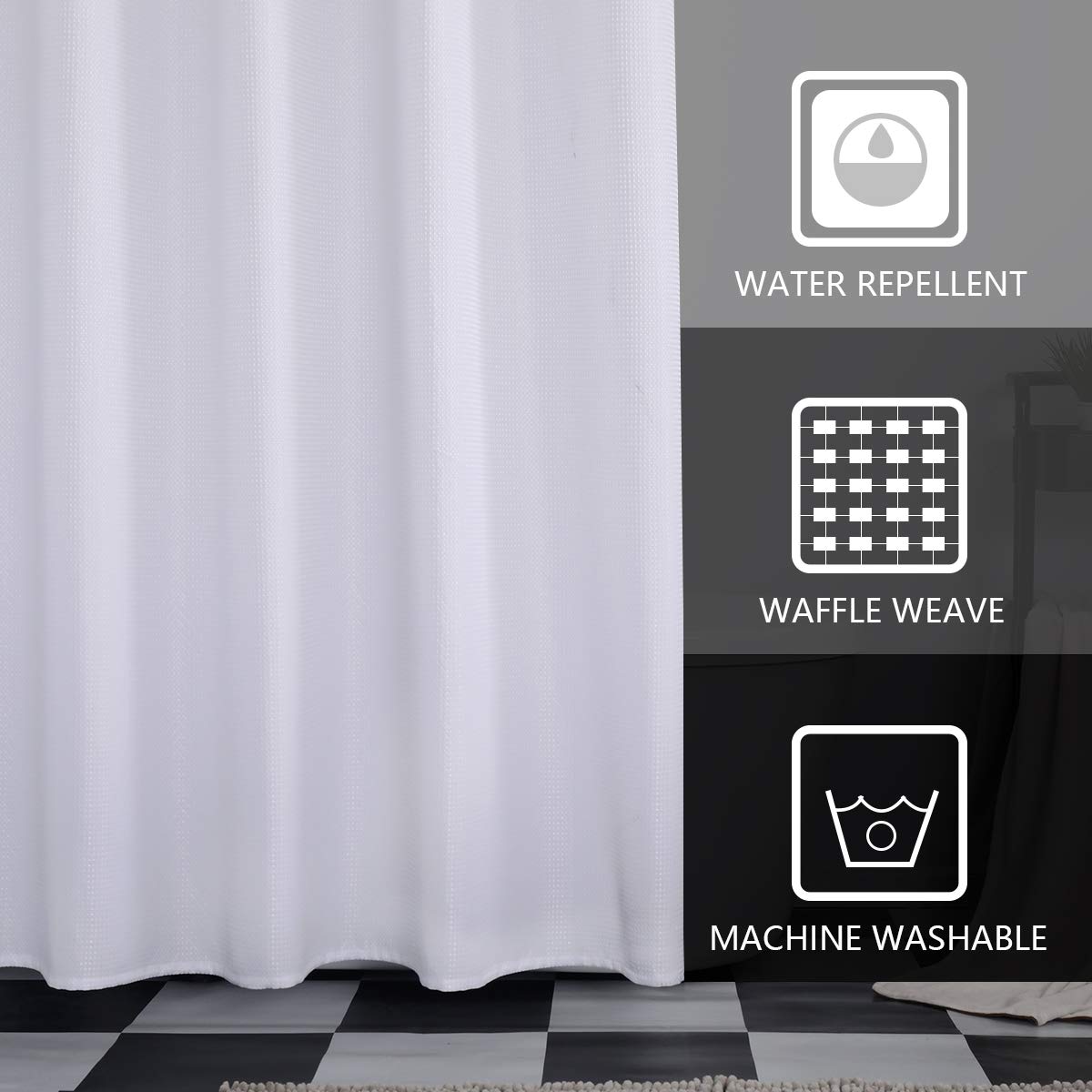 Spxtex Waffle White Shower Curtains 96 Inches Long Waterproof Fabric Farmhouse Modern Rectangle Textured Shower Curtains With Ho
