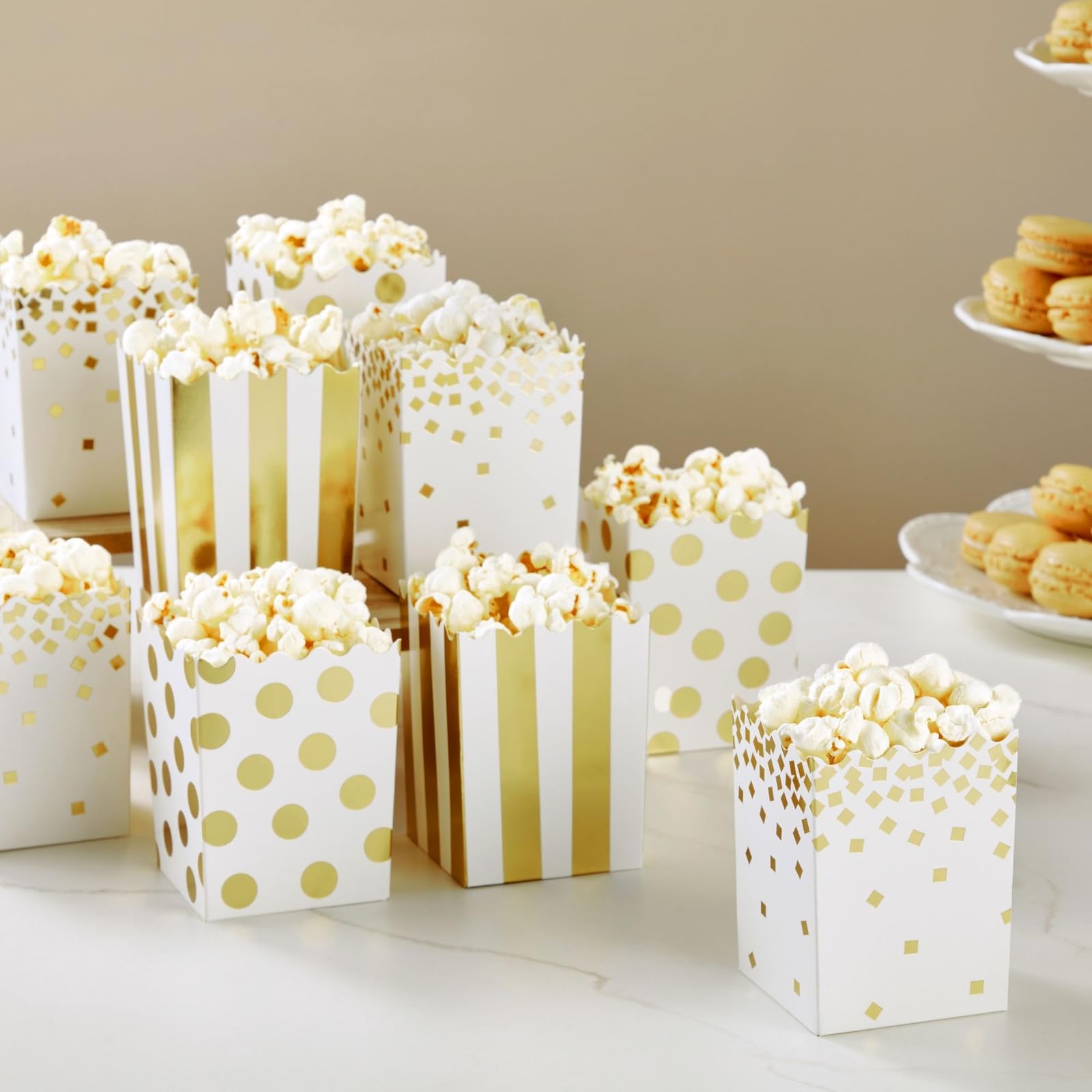 Juvale 60 Pack Mini Popcorn Boxes for Party  Gold Popcorn Containers for Movie Night Decorations (3 x 4 In)