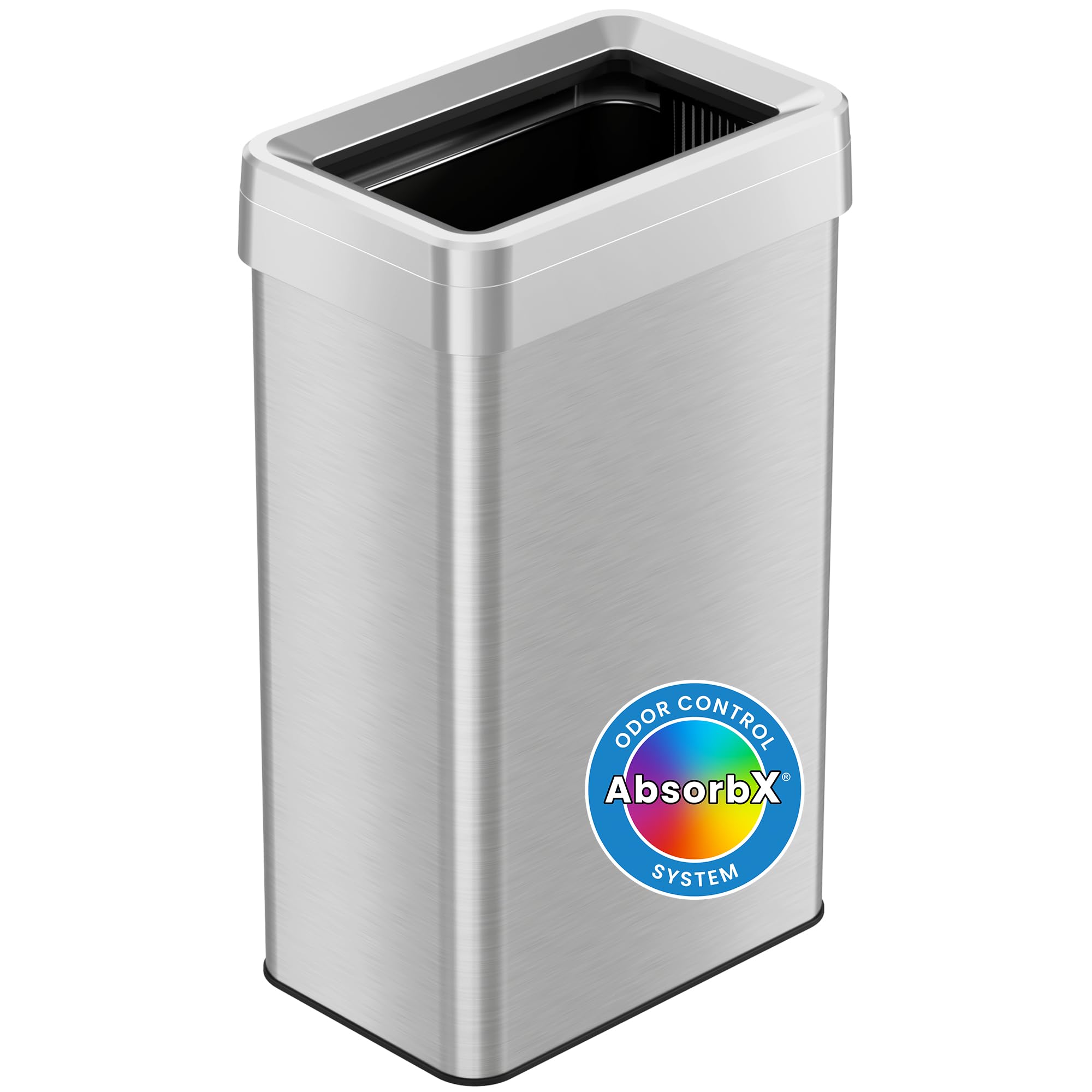 Itouchless Open Top Trash Cans With Absorbx Odor Filter, Stainless Steel, Rectangular 18 Gallon
