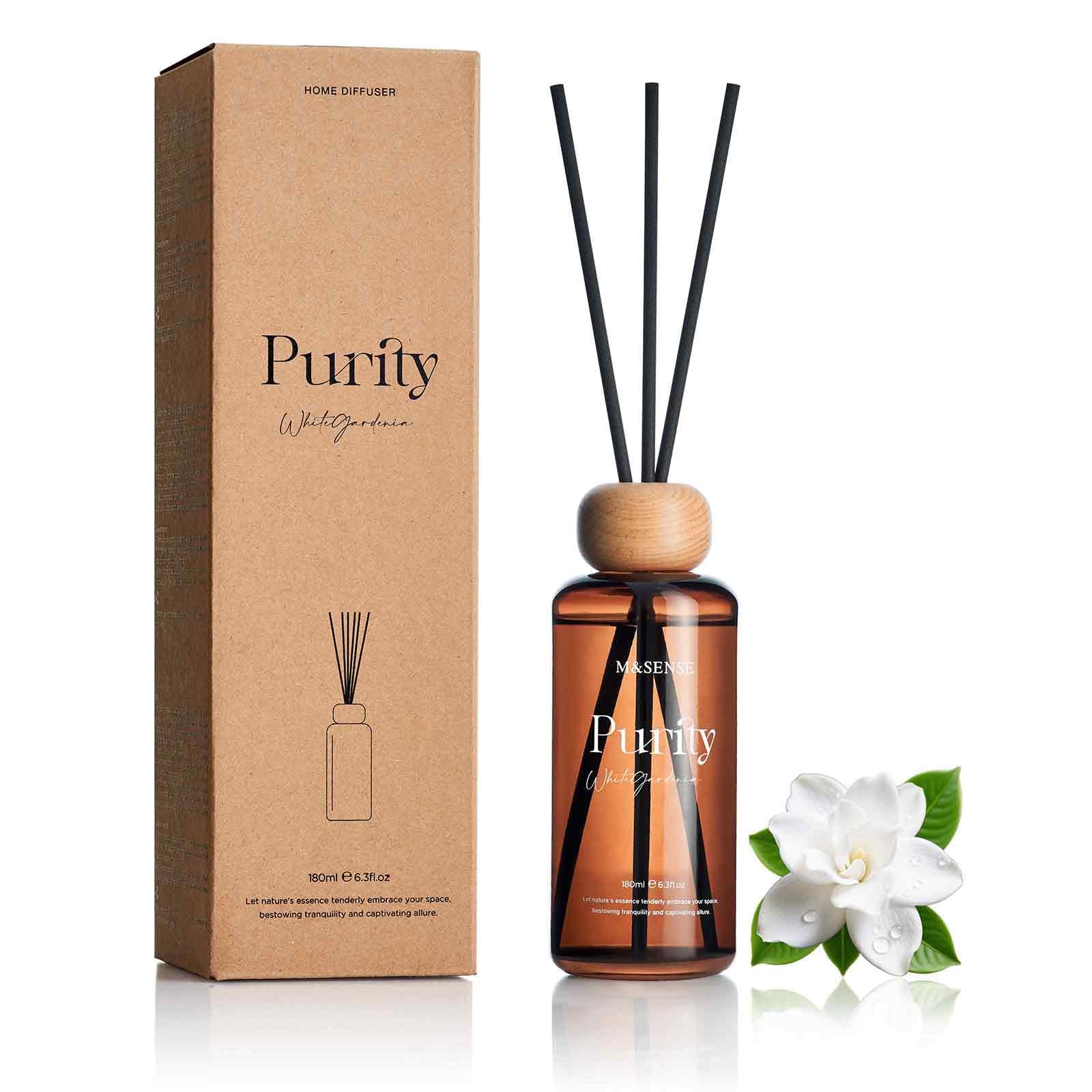 M&SENSE White Gardenia Reed Diffuser: 6.3 fl oz Lemon & Linen Scented Aroma Set with Light & Subtle Fragrance, Non-Toxic Natural