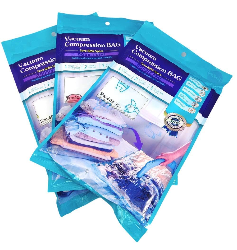Gopinathecom 5 Pcs Vacuum Storage Bags With Hand Pump Reusable Space Saver Compression Bags For Clothes Blankets Comforters Trav