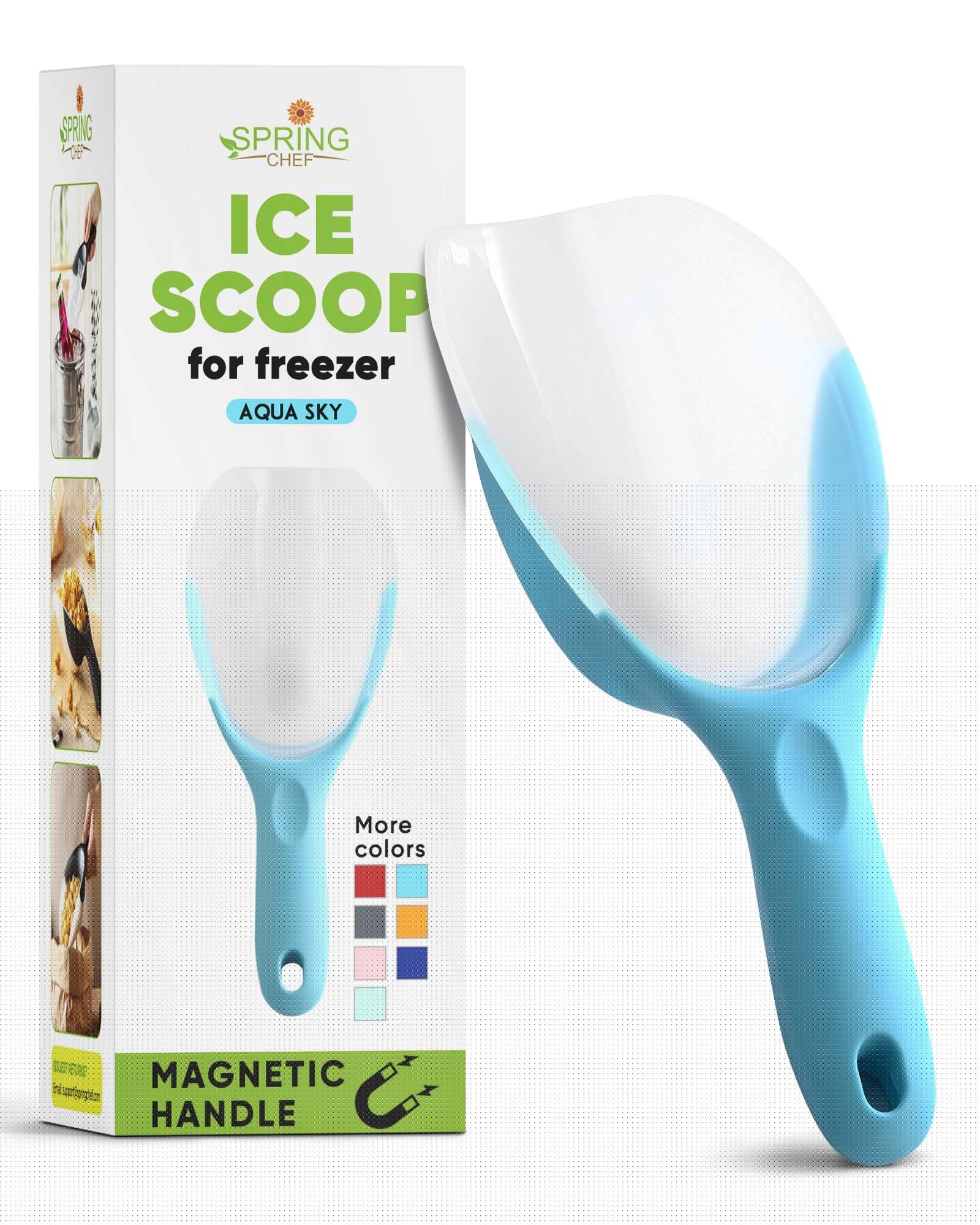 Spring Chef Magnetic Ice Scoop for Freezer, Translucent BPA-Free Flexi-Plastic Ice Scooper with Soft Grip Handle, Kitchen Food S