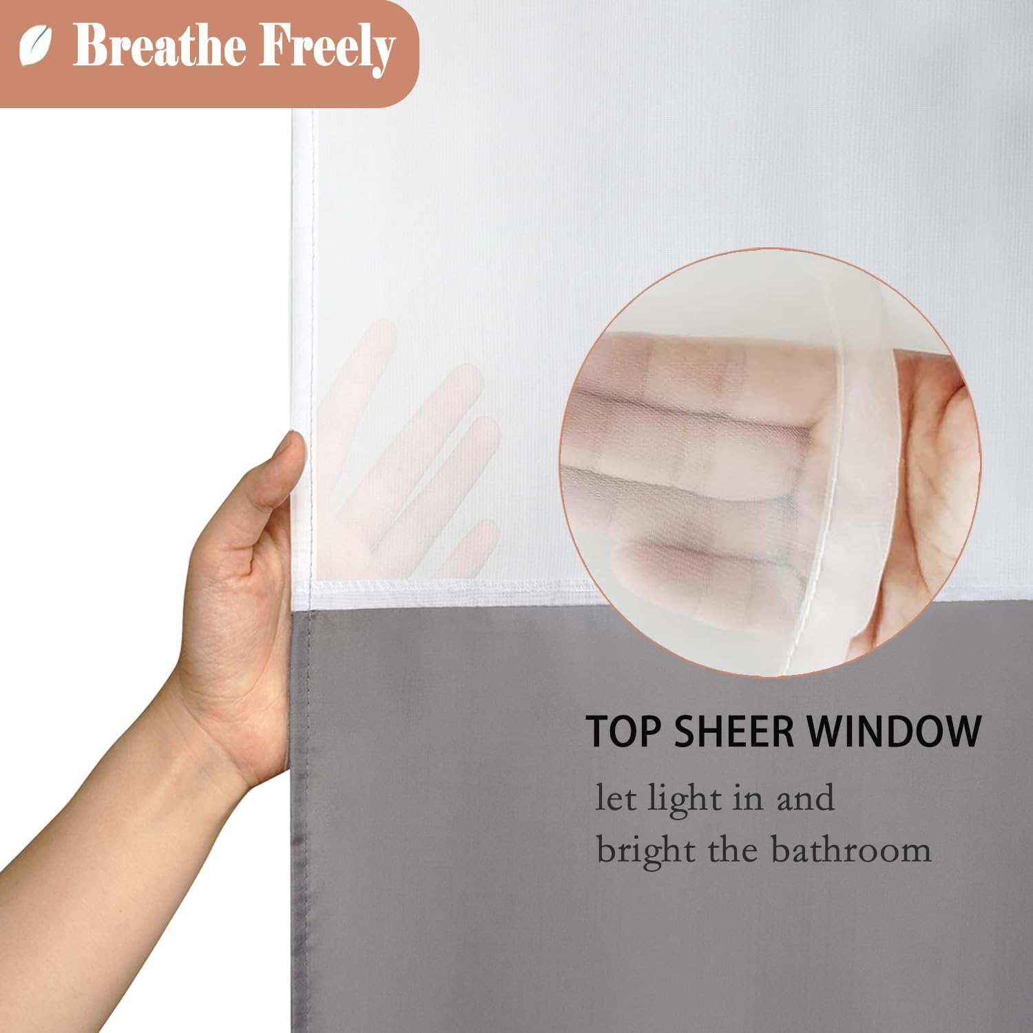 UFRIDAY Extra Long Shower Curtain 84 inch Light Grey and White Fabric Polyester Bathroom Curtain Liner with Mesh Filtering Window and Weighted Bottom Hem  Machine Washable  Extra Long  72 x 84 Inches