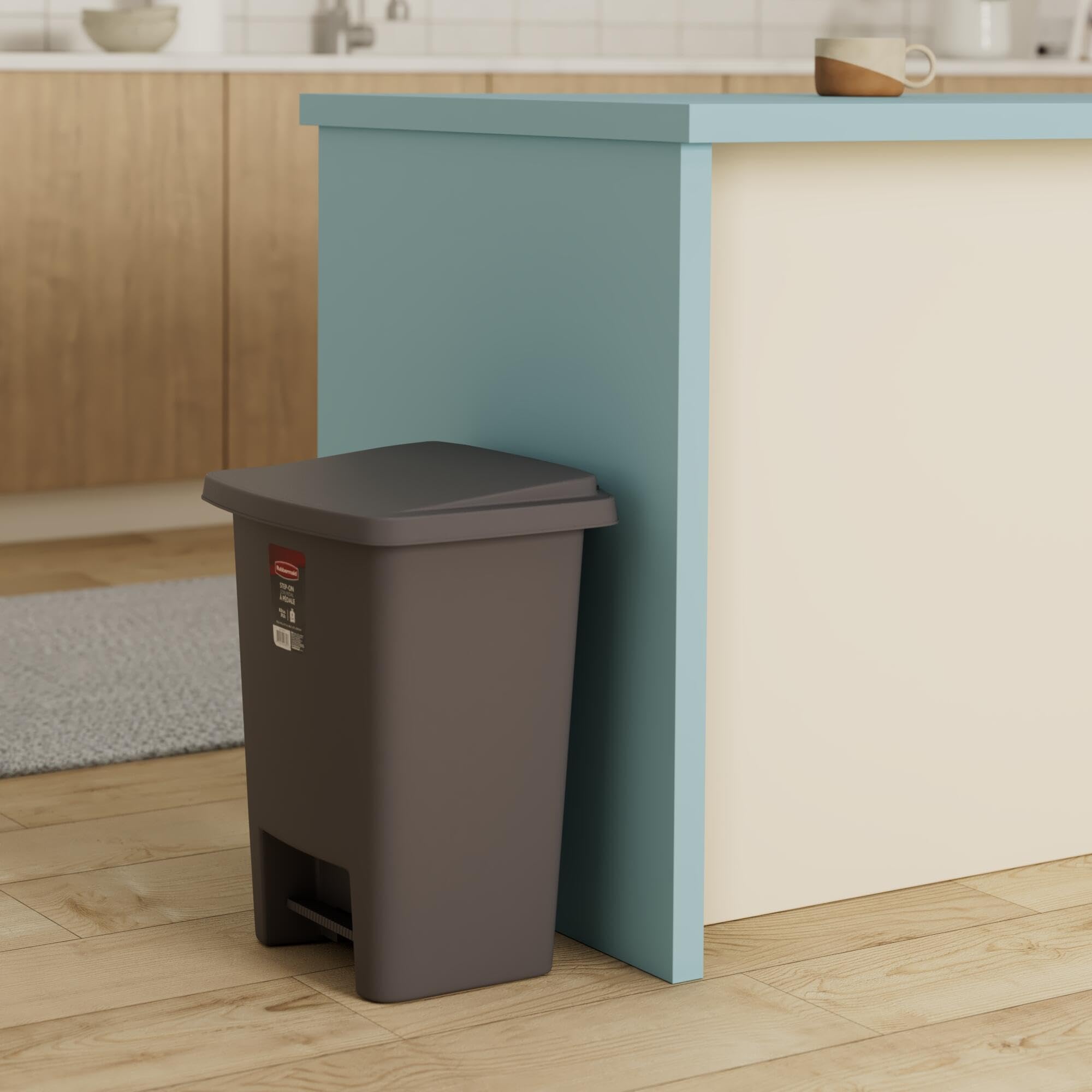 Rubbermaid Step-On Trash Can With Lid, 8.25-Gallon, Gray, Easy Clean Wastebasket For Home/Kitchen/Bedroom/Office