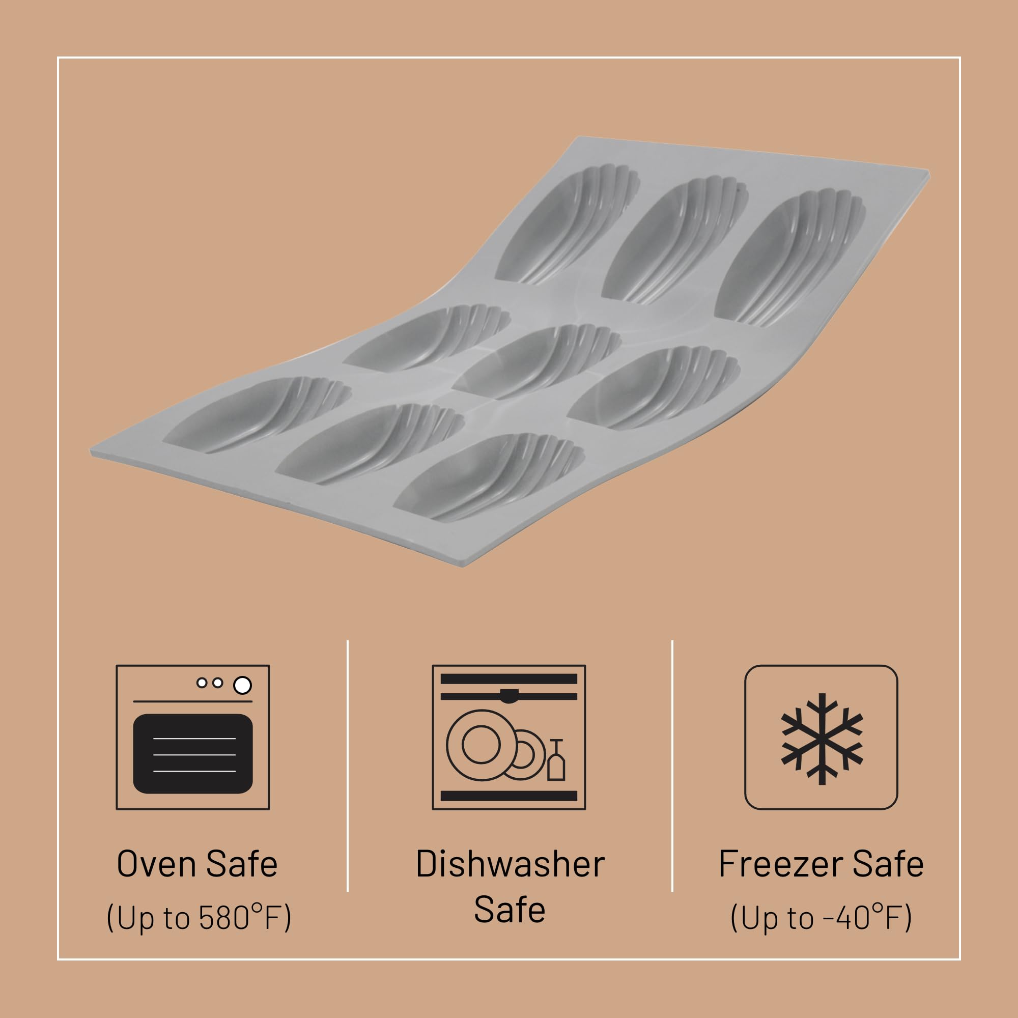De Buyer Elastomoule Madeleine Silicone Mold - Creates 9 Madeleines - Easy To Use & Clean - Dishwasher Safe