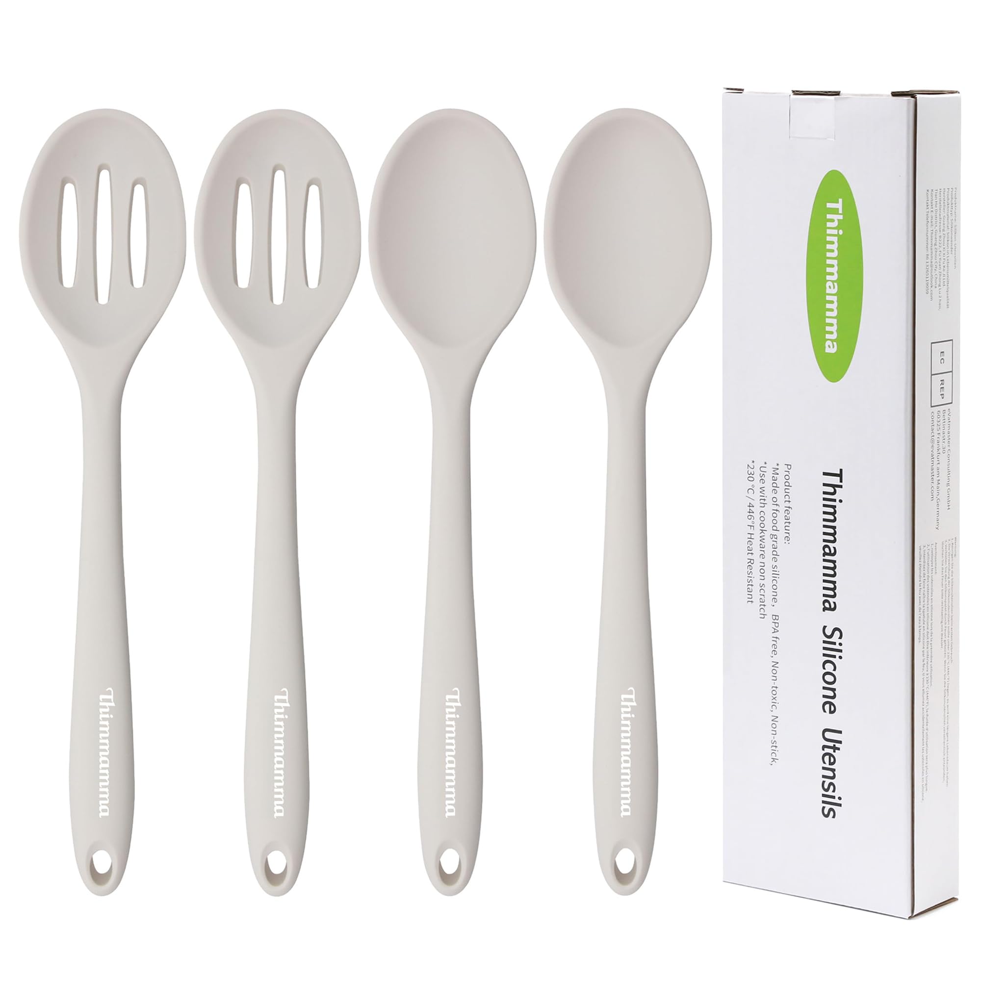 Slotted Solid Silicone Spoons Set for Cooking Dishwasher Safe, Heat Resistant White BPA Free Nonstick Kitchen Serving Spoon Mixi