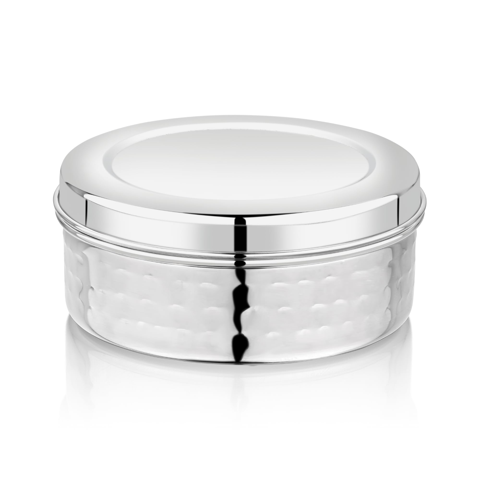 Vinod Hammered Stainless Steel Puri Dabba | 1200Ml Capacity, 17Cm Dia | Hammered Finish Multipurpose Stainless Steel Flat Storag