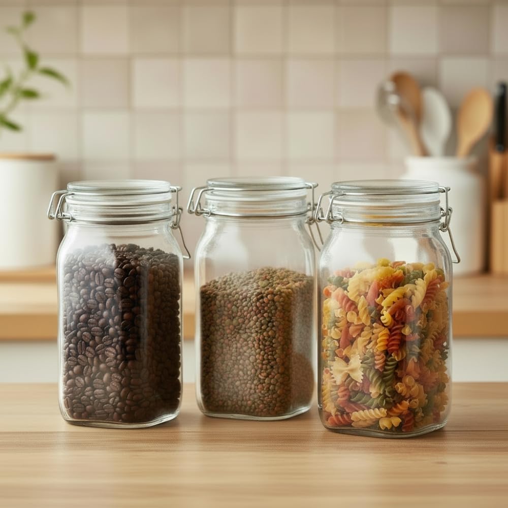 Ginoya Brothers  Kitchen Glass Jar (3, 1500 Ml. Cube Jar)