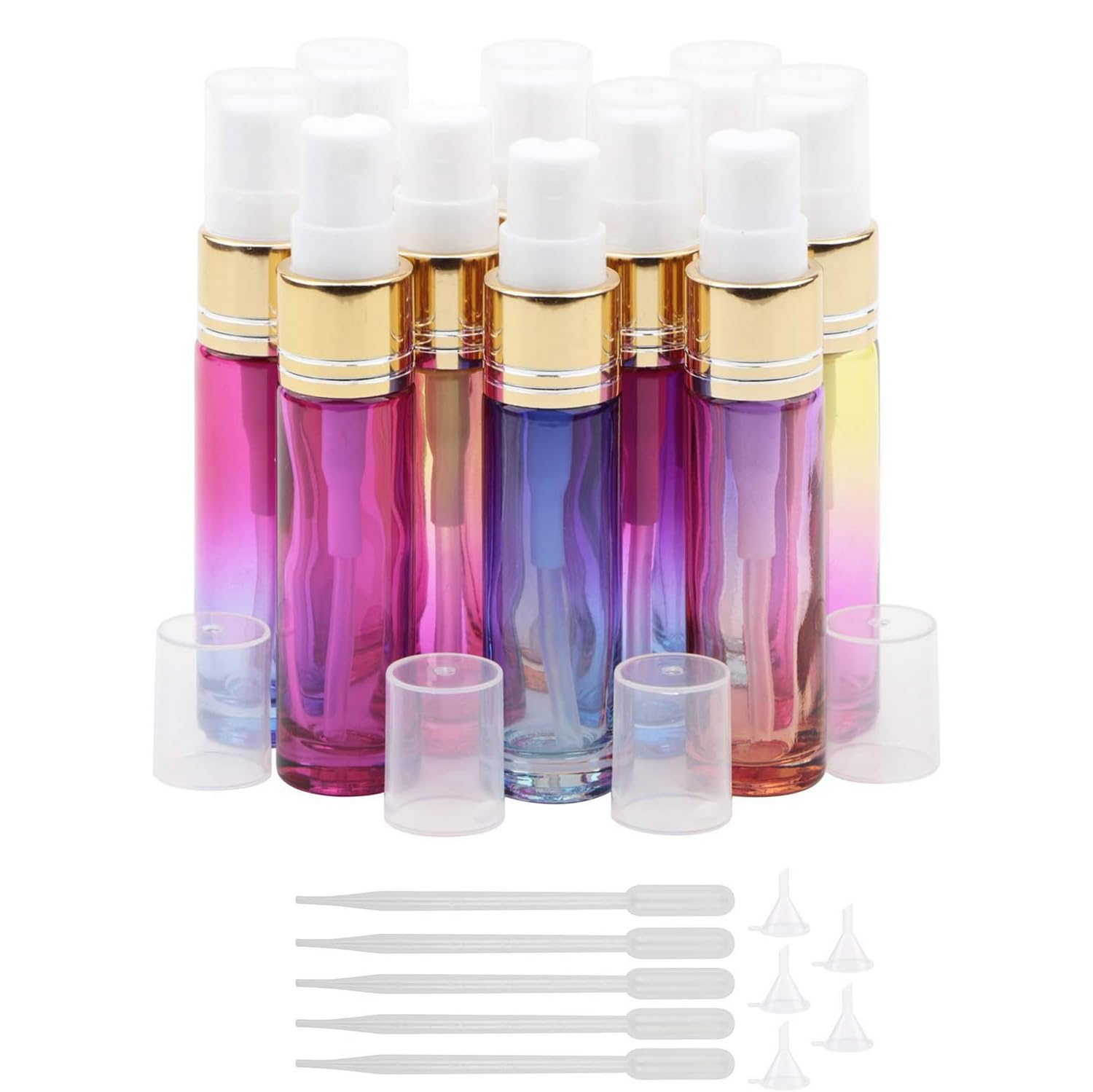JIUWU 10ml Mini Perfume Glass Bottle Fine Mist Spray Bottles Travel Bottles Refillable Fragrance Vials Containers with Atomizer 